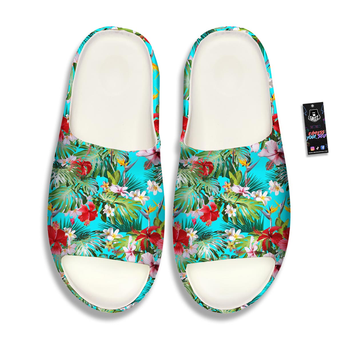 Plumeria Red Hibiscus Print Pattern Sandals-grizzshop