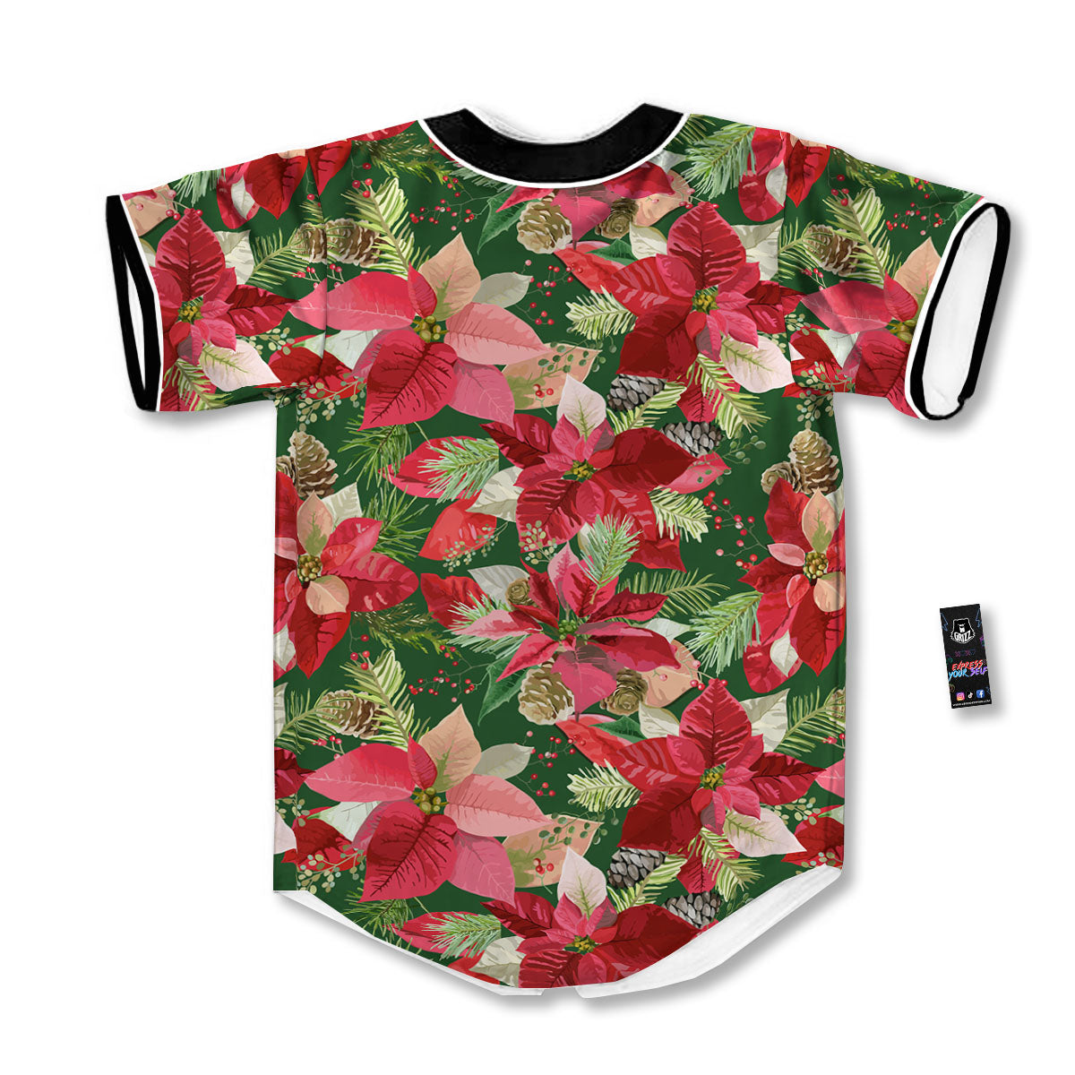 Poinsettia Christmas Vintage Print Pattern Baseball Jersey-grizzshop