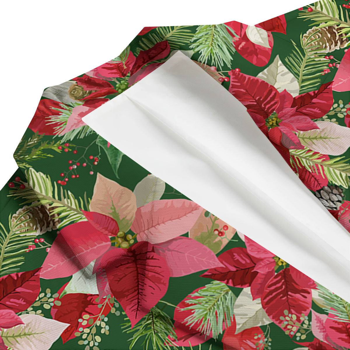 Poinsettia Christmas Vintage Print Pattern Men's Blazer-grizzshop