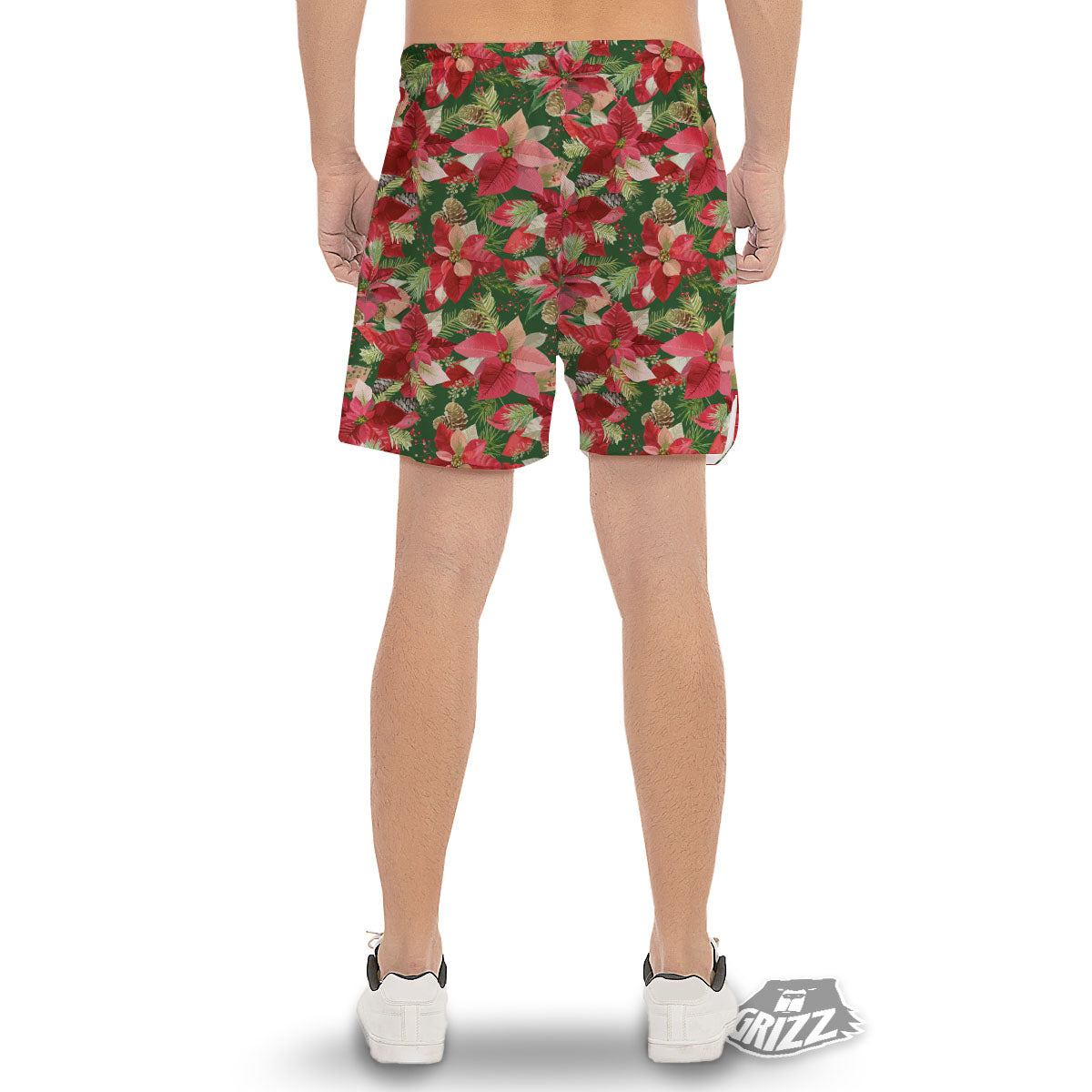 Poinsettia Christmas Vintage Print Pattern Men's Gym Shorts-grizzshop