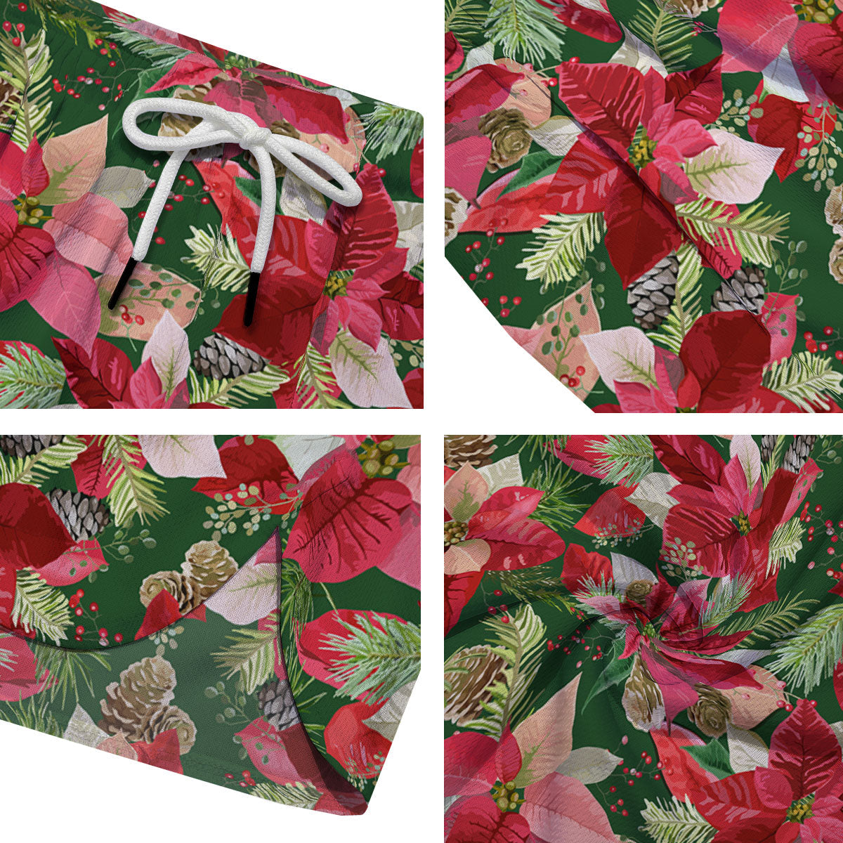 Poinsettia Christmas Vintage Print Pattern Men's Running Shorts-grizzshop