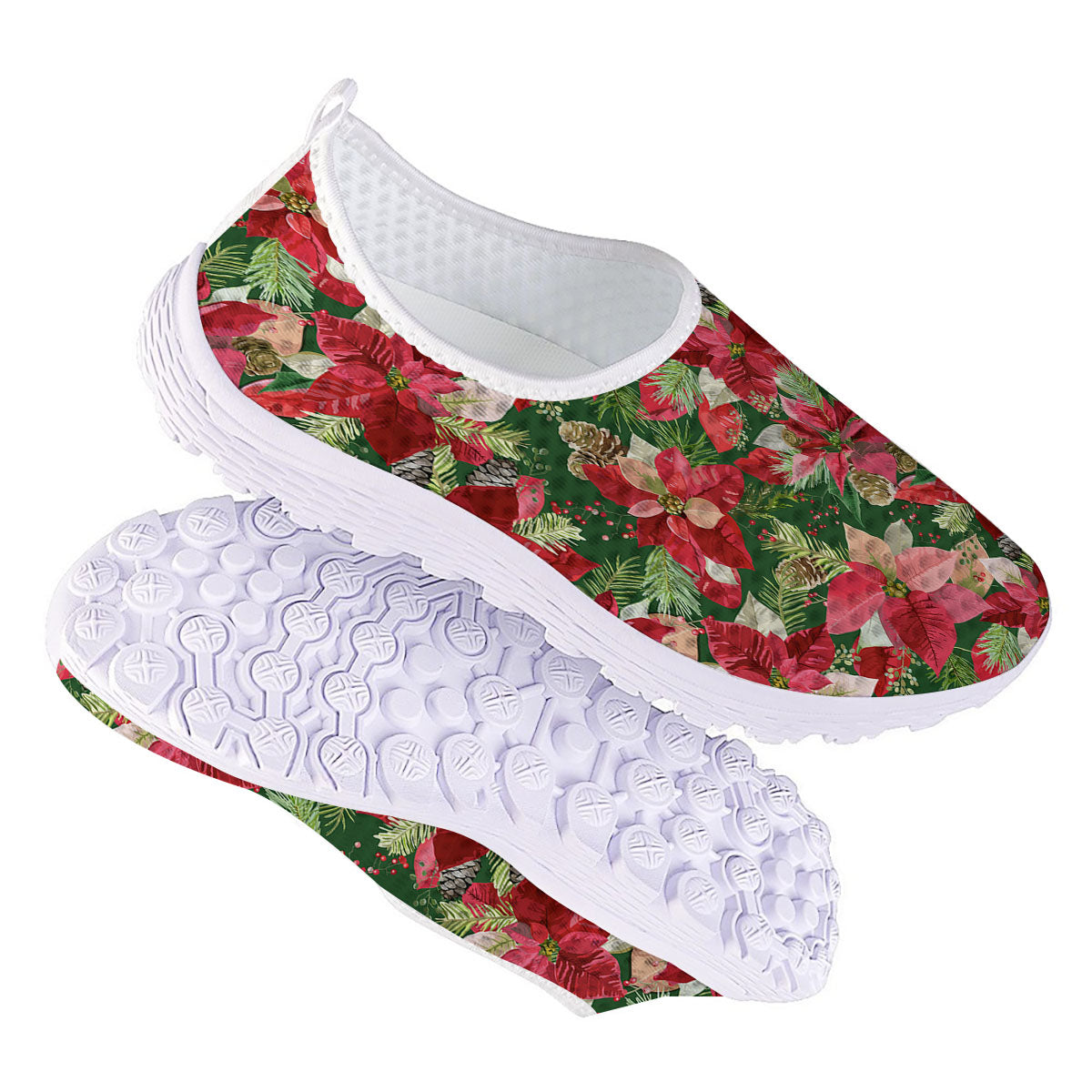 Poinsettia Christmas Vintage Print Pattern Nurse Shoes-grizzshop