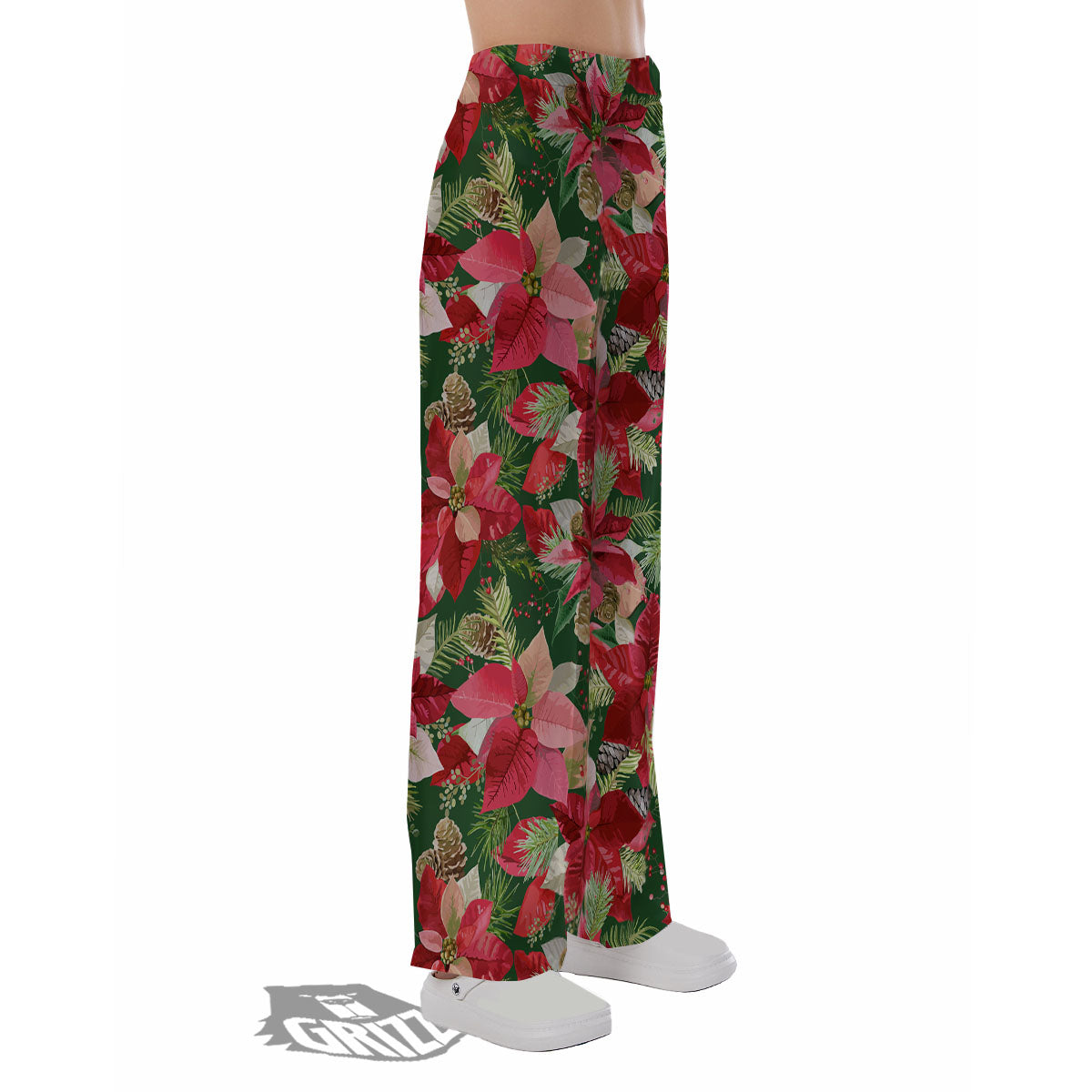 Poinsettia Christmas Vintage Print Pattern Pajama Pants-grizzshop