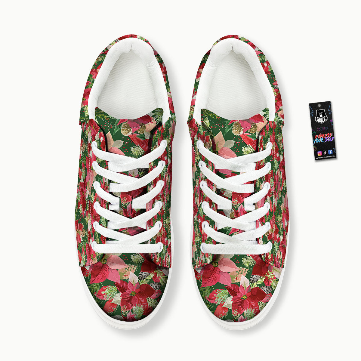 Poinsettia Christmas Vintage Print Pattern Platform Shoes-grizzshop