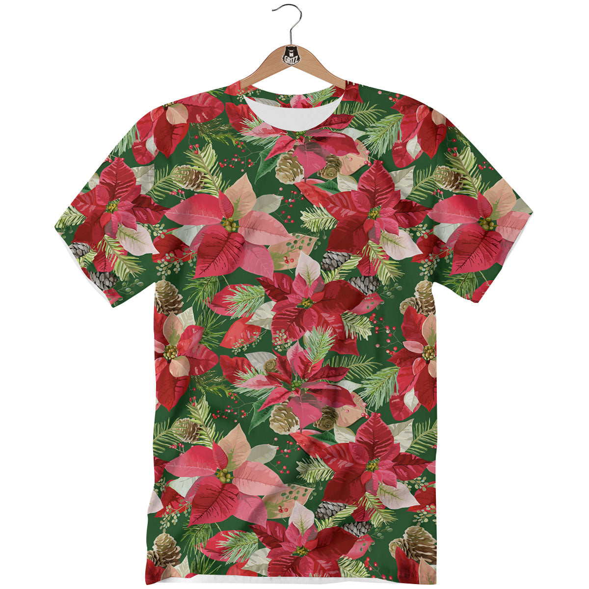 Poinsettia Christmas Vintage Print Pattern T-Shirt-grizzshop
