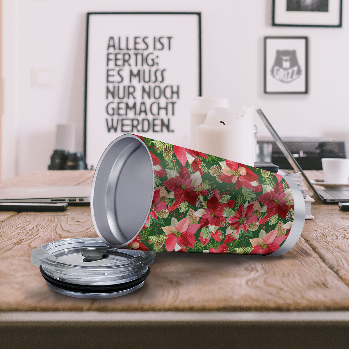 Poinsettia Christmas Vintage Print Pattern Tumbler-grizzshop