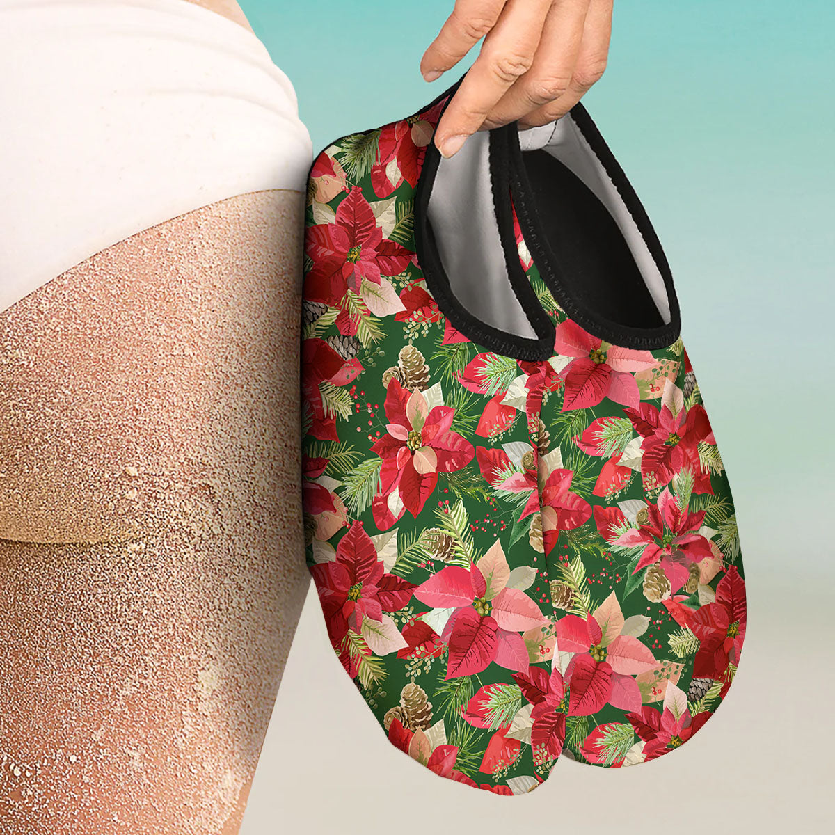 Poinsettia Christmas Vintage Print Pattern Water Shoes-grizzshop