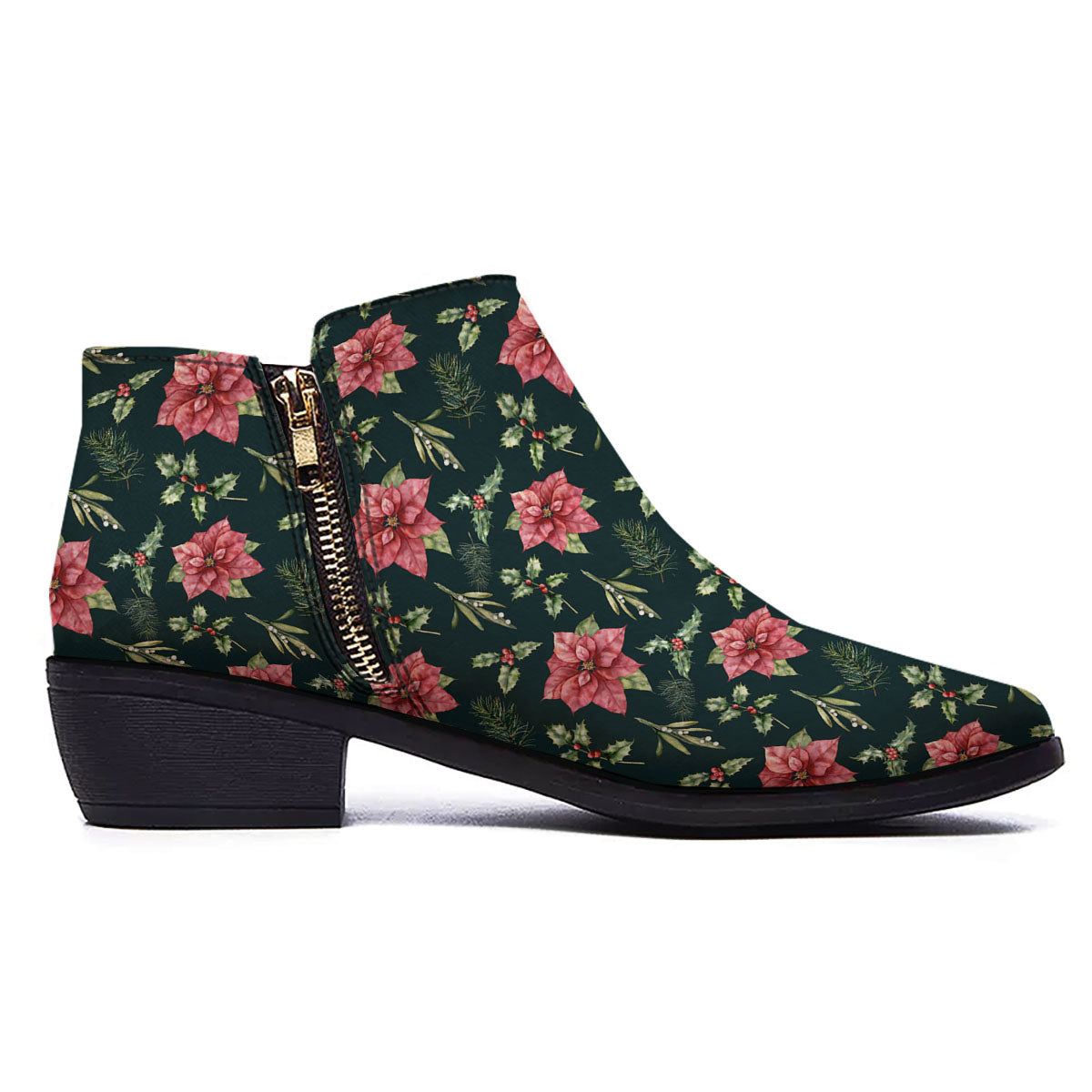Poinsettia Christmas Watercolor Print Pattern Ankle Boots-grizzshop