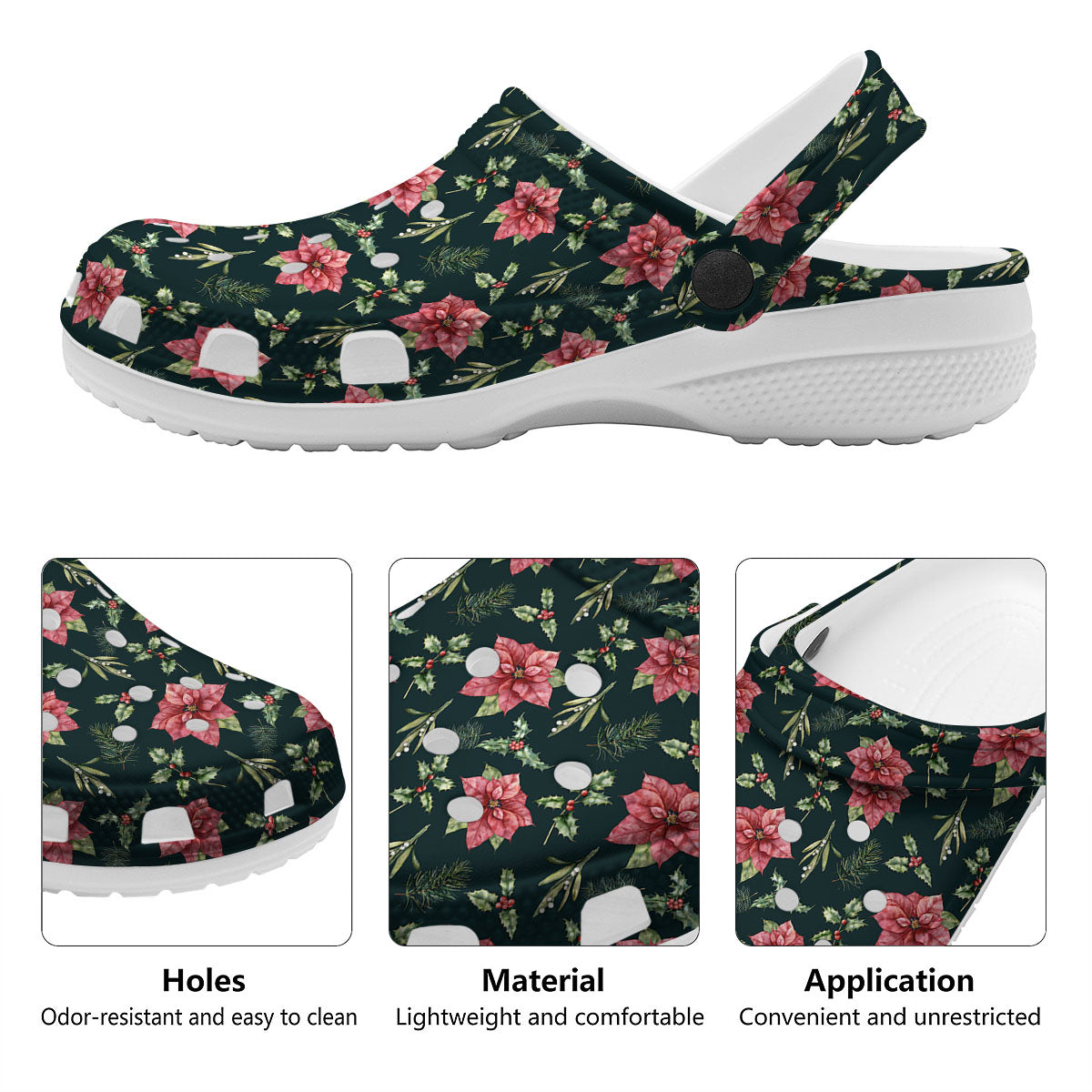 Poinsettia Christmas Watercolor Print Pattern Clog-grizzshop