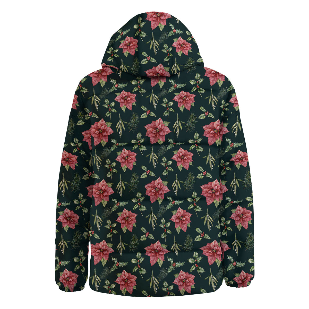 Poinsettia Christmas Watercolor Print Pattern Down Jacket-grizzshop