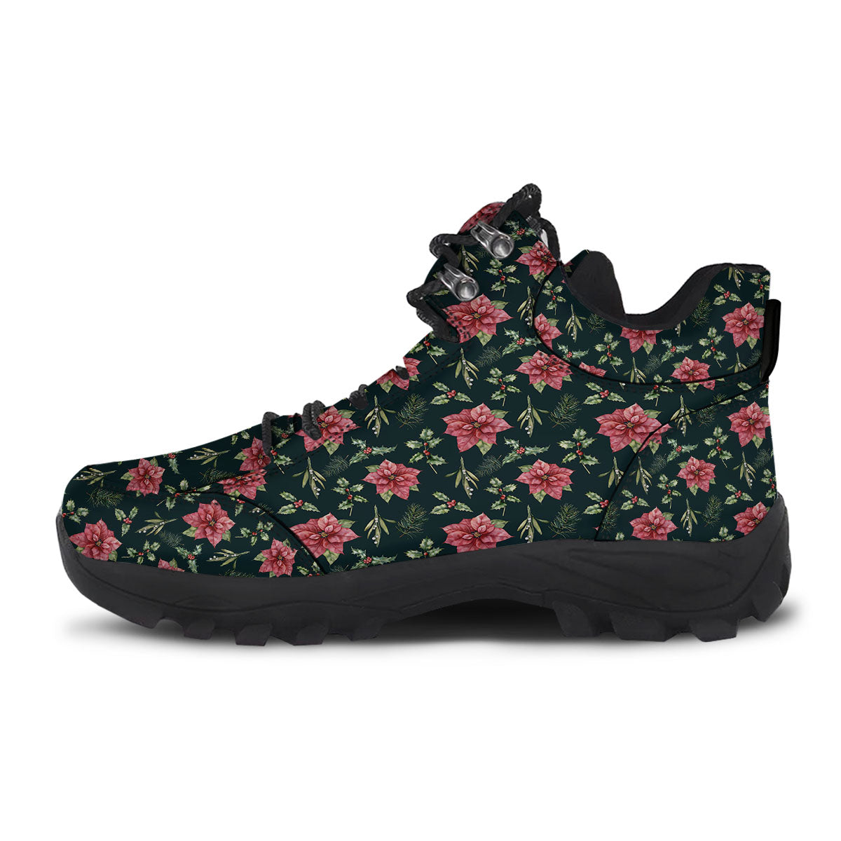 Poinsettia Christmas Watercolor Print Pattern Hiking Shoes-grizzshop