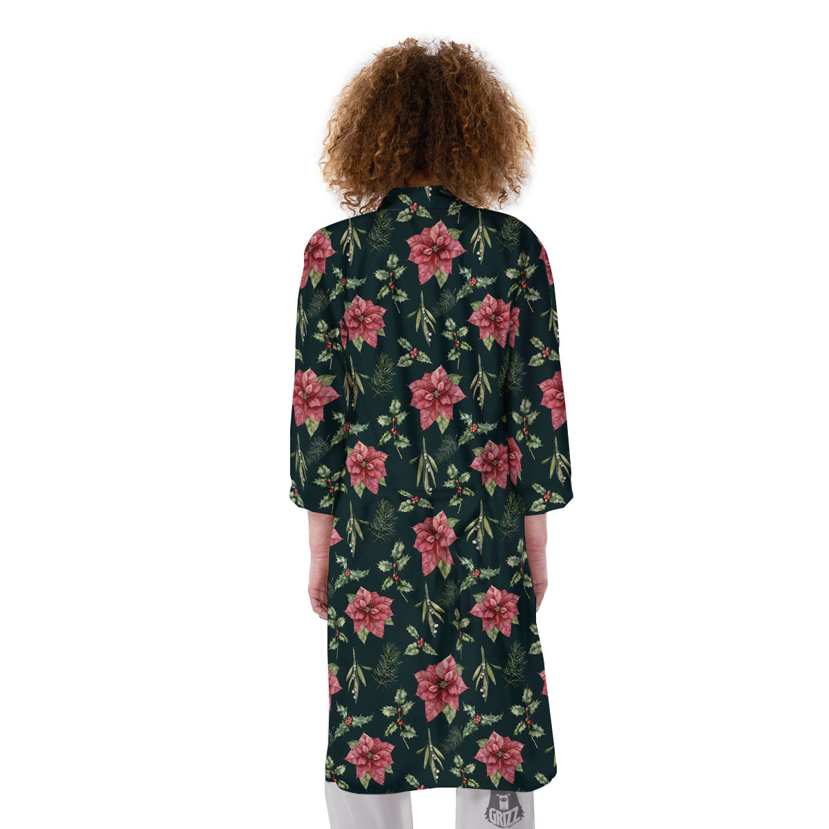 Poinsettia Christmas Watercolor Print Pattern Kimono-grizzshop