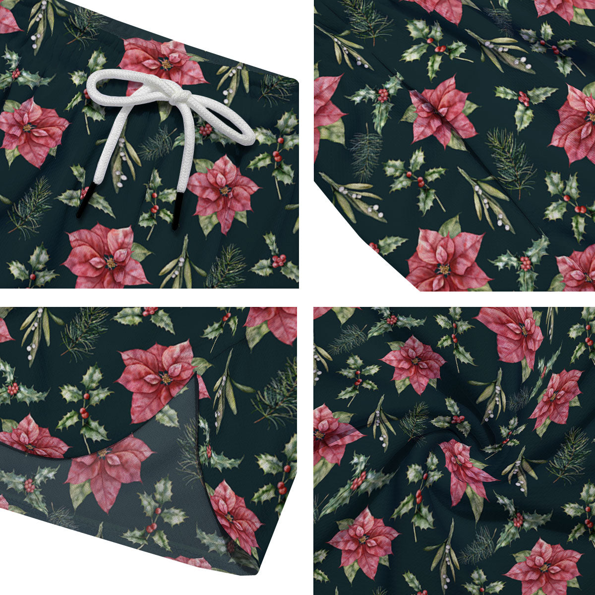 Poinsettia Christmas Watercolor Print Pattern Men's Running Shorts-grizzshop