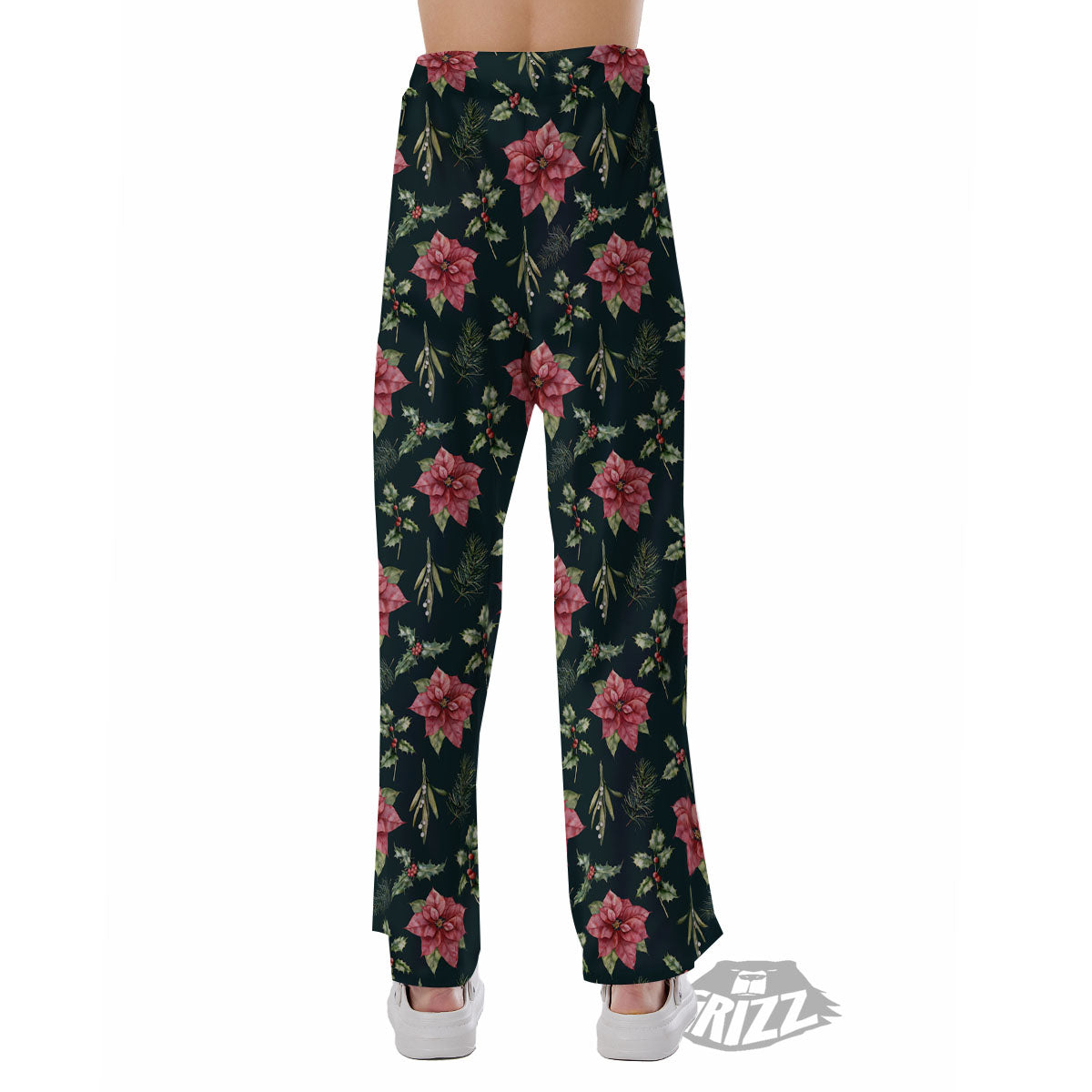 Poinsettia Christmas Watercolor Print Pattern Pajama Pants-grizzshop