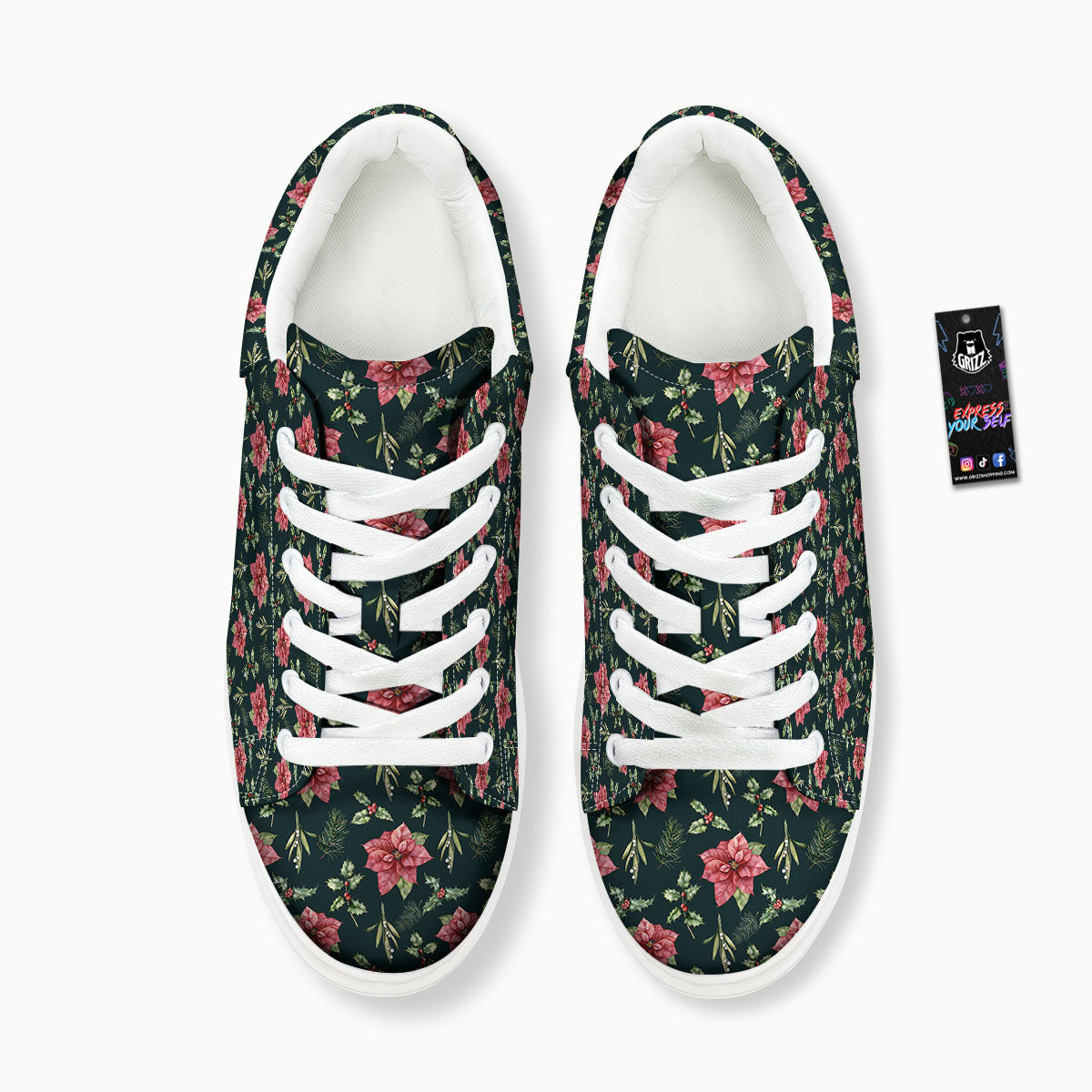 Poinsettia Christmas Watercolor Print Pattern Platform Shoes-grizzshop
