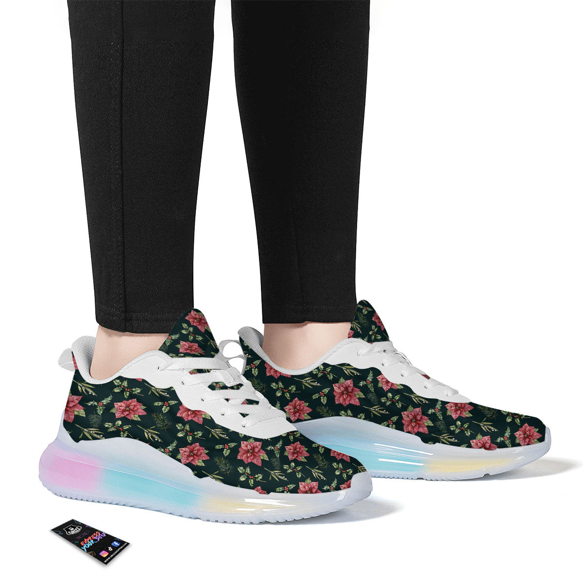 Poinsettia Christmas Watercolor Print Pattern Running Sneakers-grizzshop