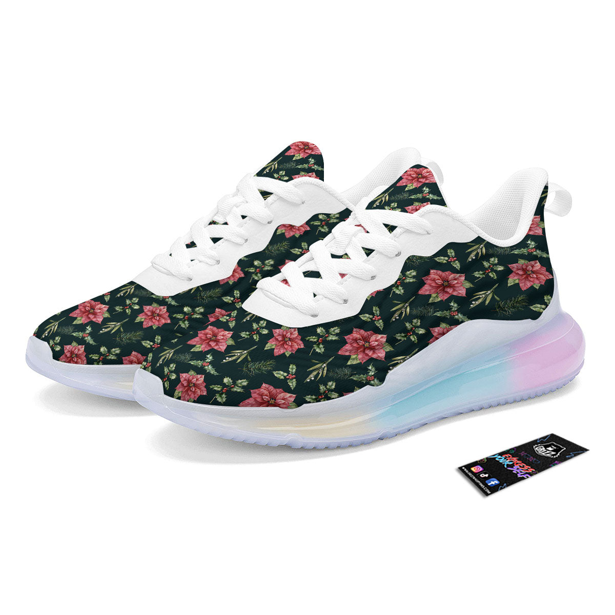 Poinsettia Christmas Watercolor Print Pattern Running Sneakers-grizzshop