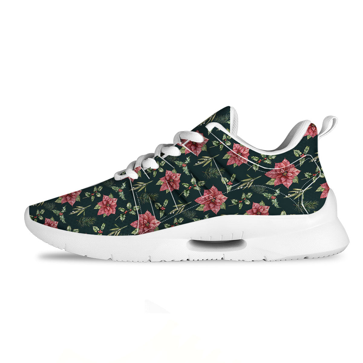 Poinsettia Christmas Watercolor Print Pattern Tennis Shoes-grizzshop