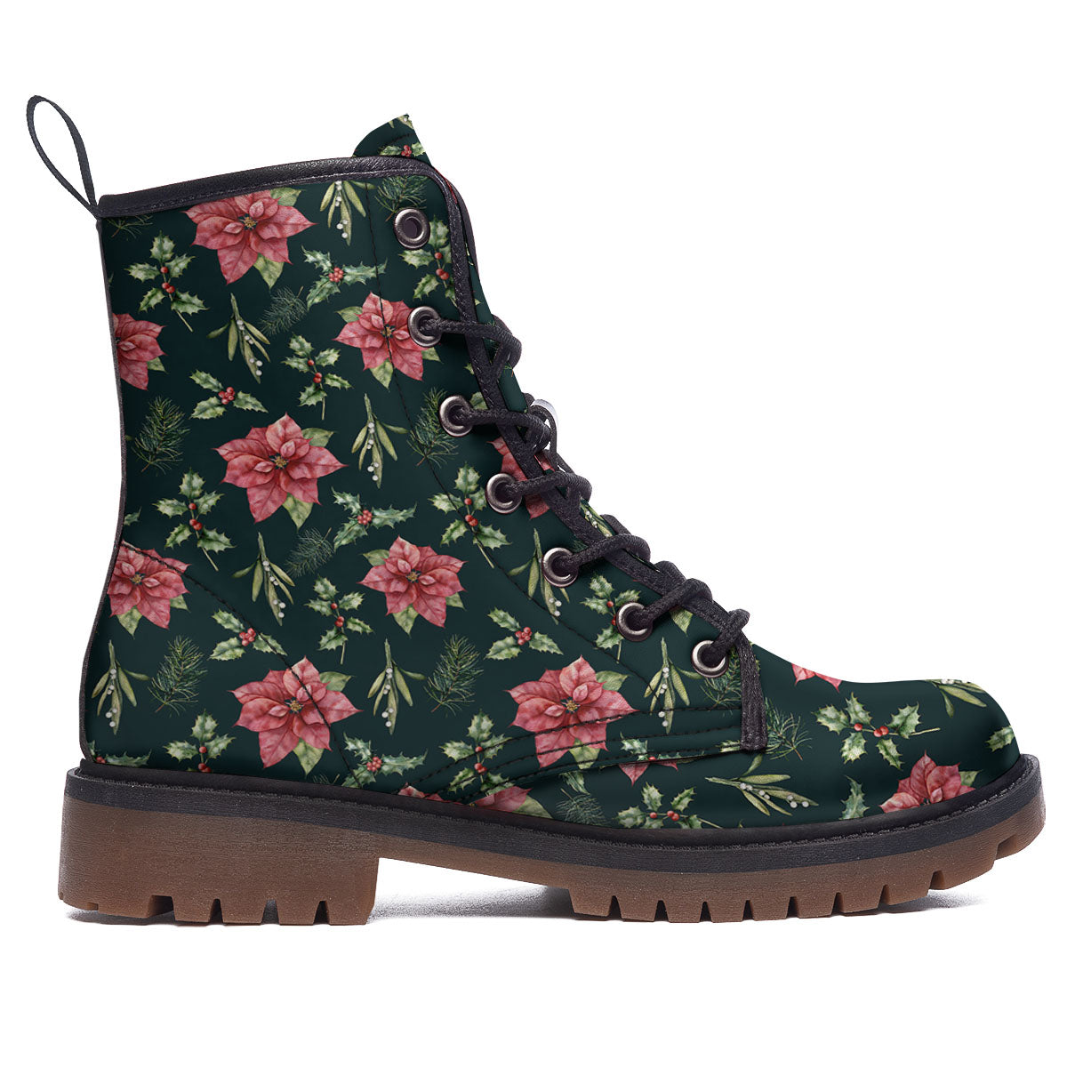 Poinsettia Christmas Watercolor Print Pattern Work Boots-grizzshop