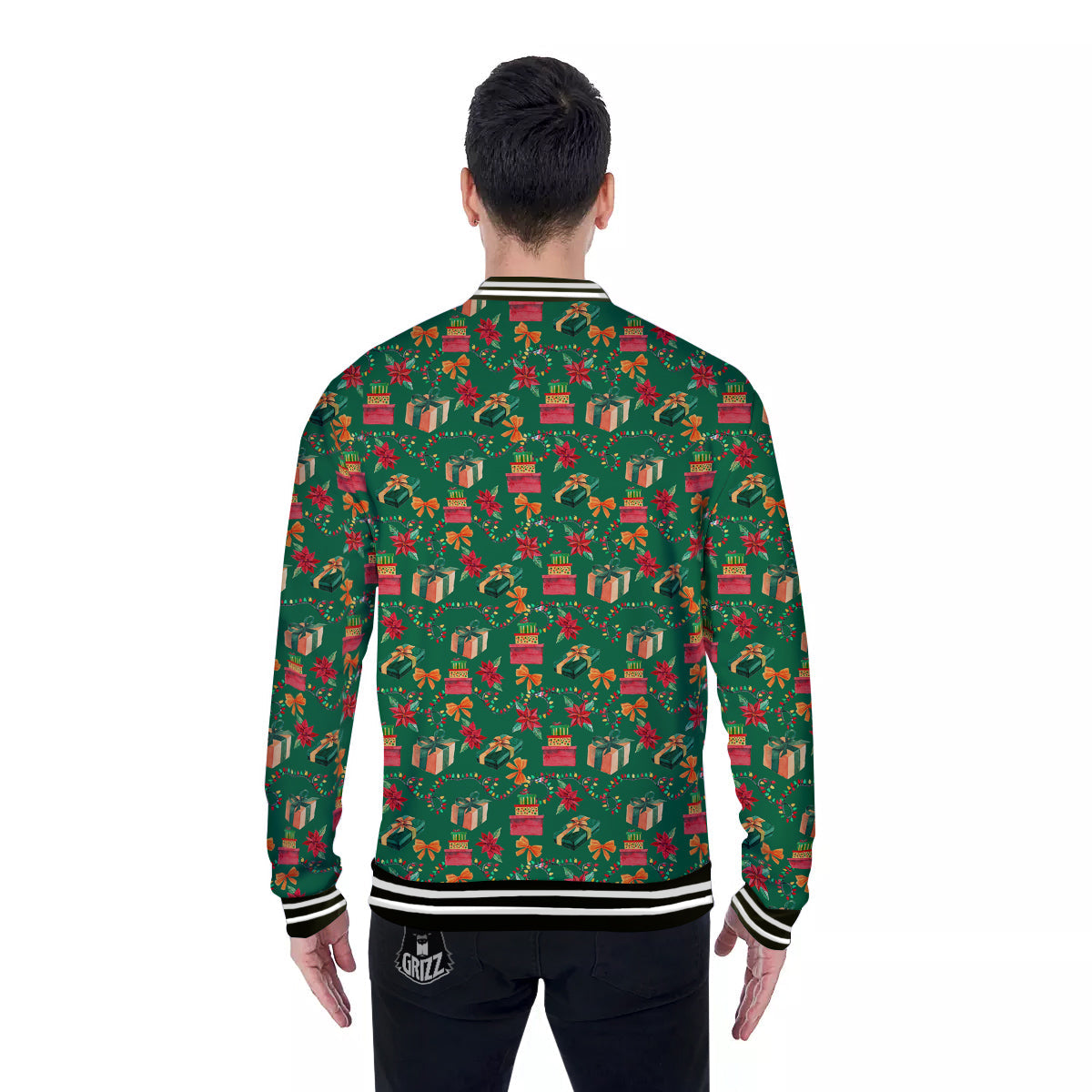 Poinsettia Cute Christmas Print Pattern Baseball Jacket-grizzshop