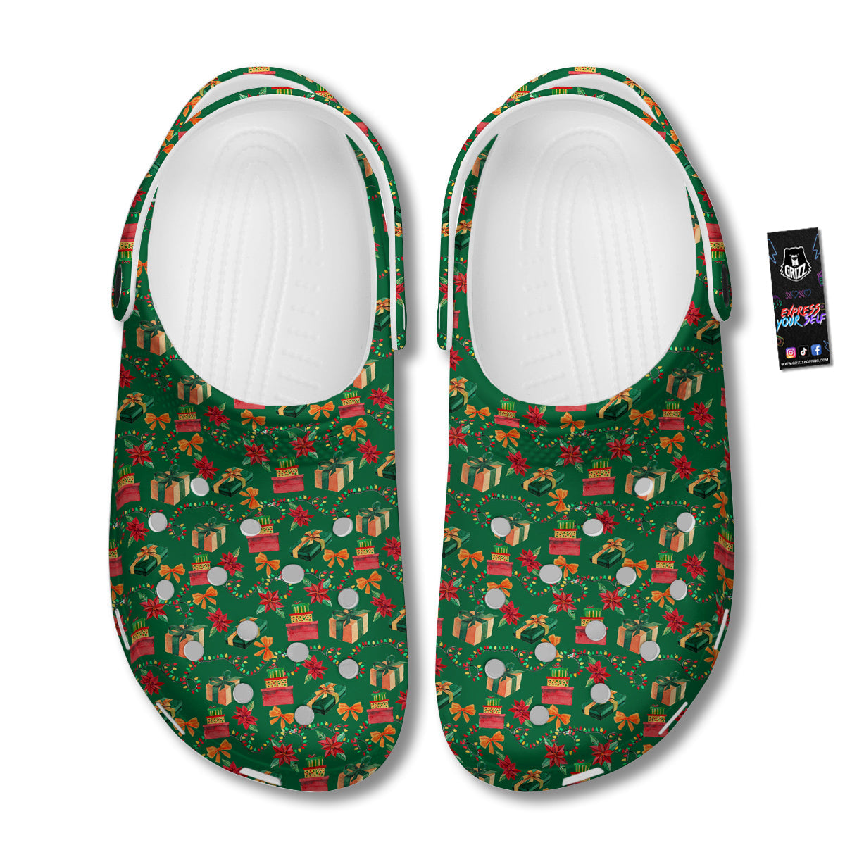 Poinsettia Cute Christmas Print Pattern Clog-grizzshop