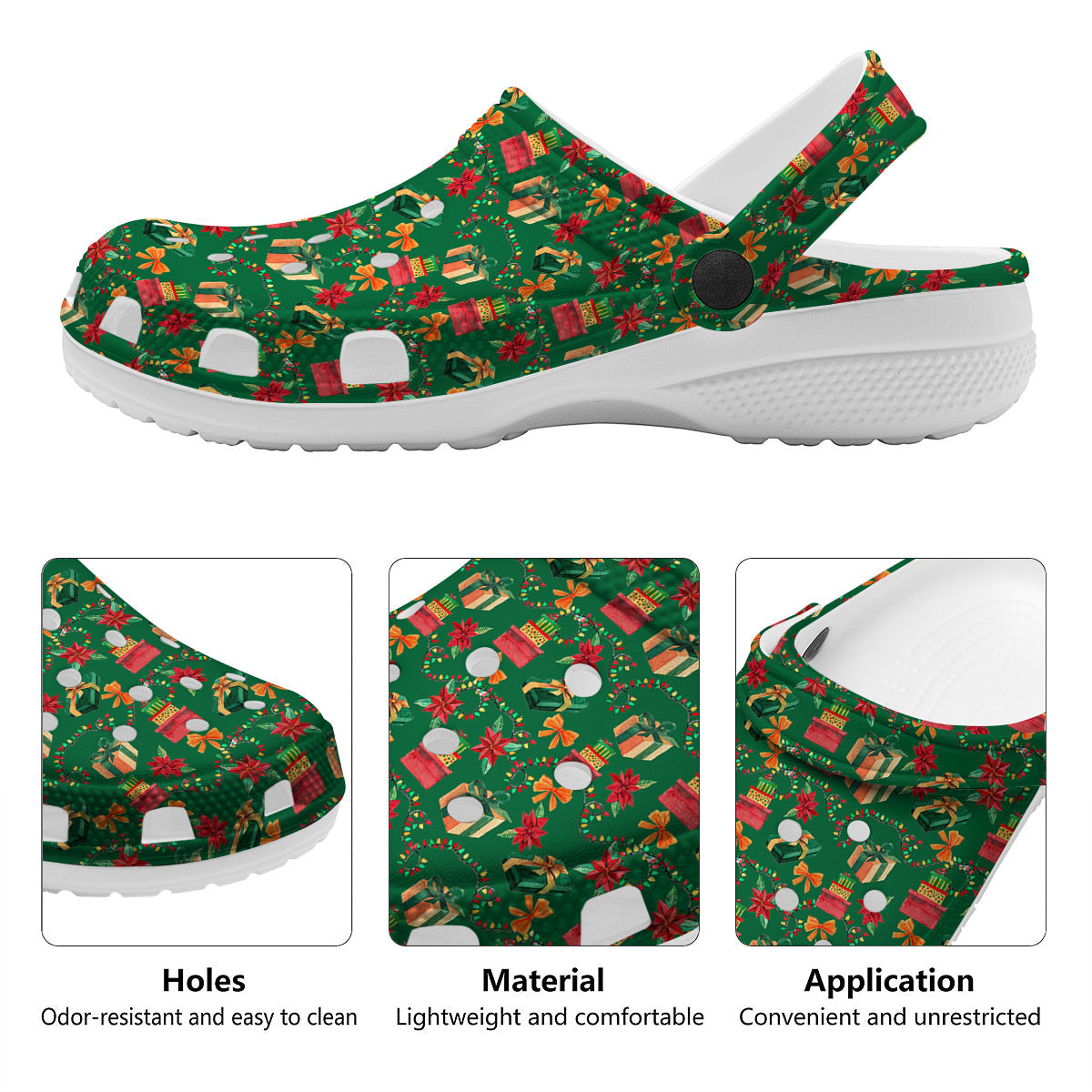 Poinsettia Cute Christmas Print Pattern Clog-grizzshop