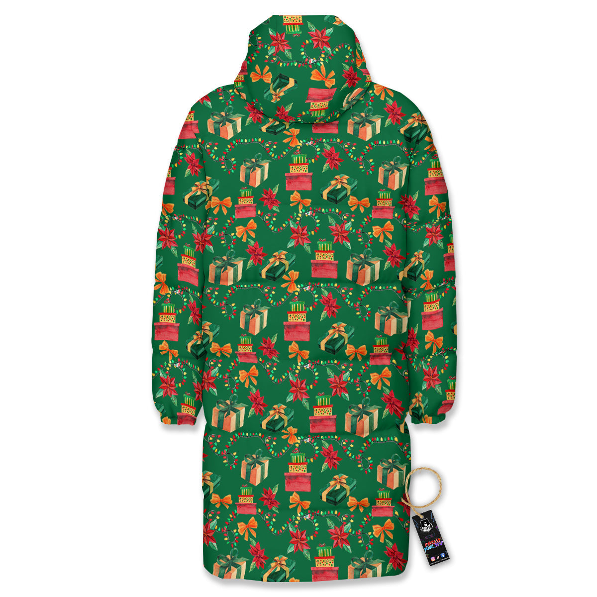 Poinsettia Cute Christmas Print Pattern Long Down Jacket-grizzshop