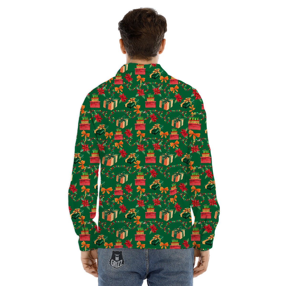 Poinsettia Cute Christmas Print Pattern Men's Dress Shirts-grizzshop
