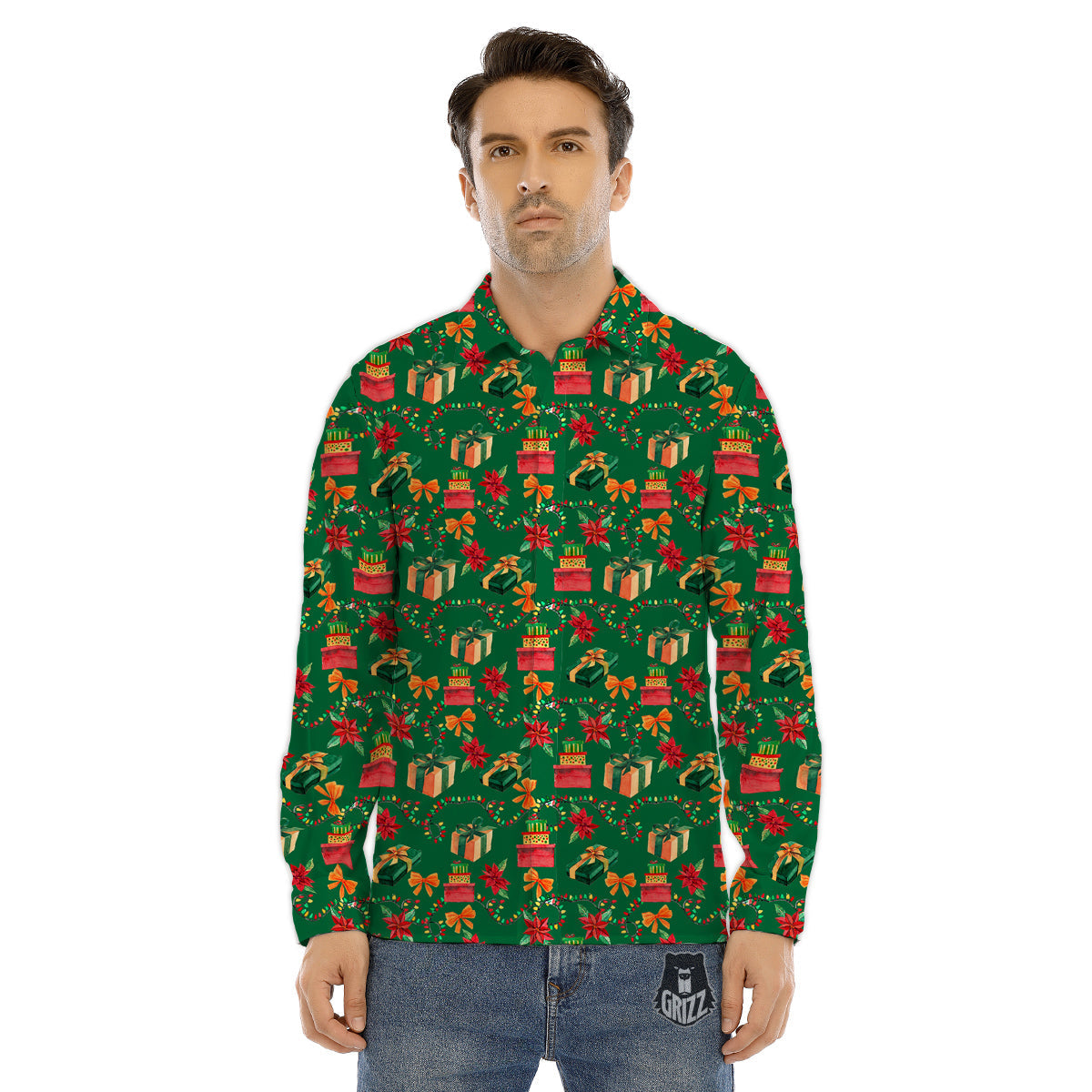Poinsettia Cute Christmas Print Pattern Men's Dress Shirts-grizzshop