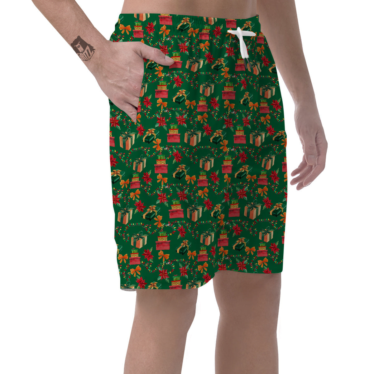 Poinsettia Cute Christmas Print Pattern Men's Shorts-grizzshop