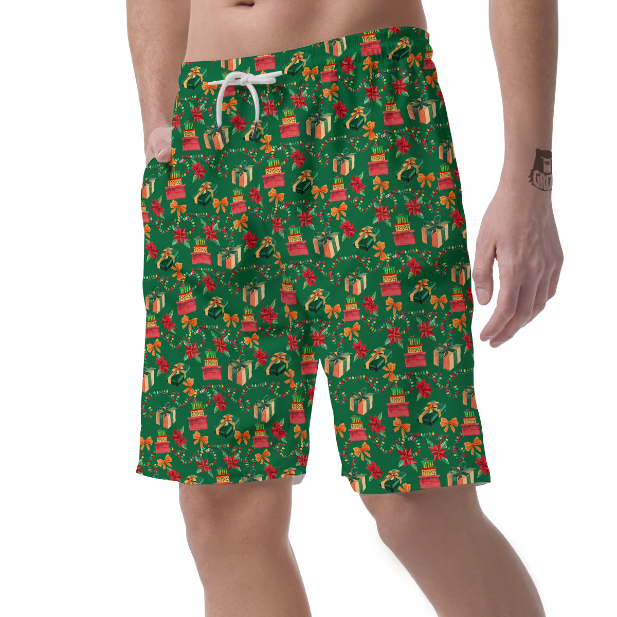 Poinsettia Cute Christmas Print Pattern Men's Shorts-grizzshop