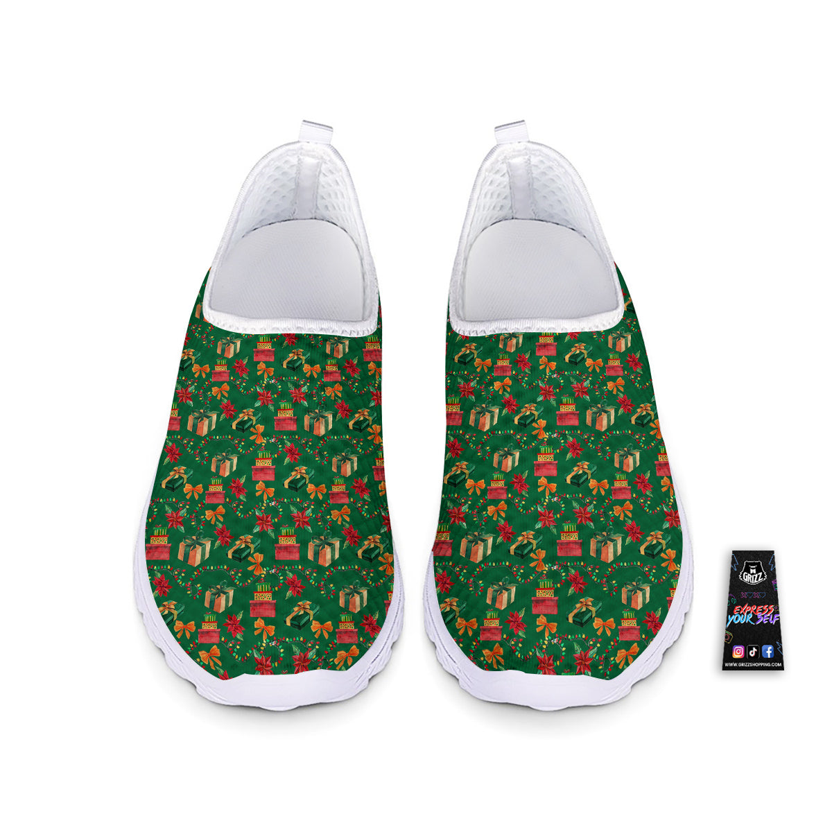 Poinsettia Cute Christmas Print Pattern Nurse Shoes-grizzshop