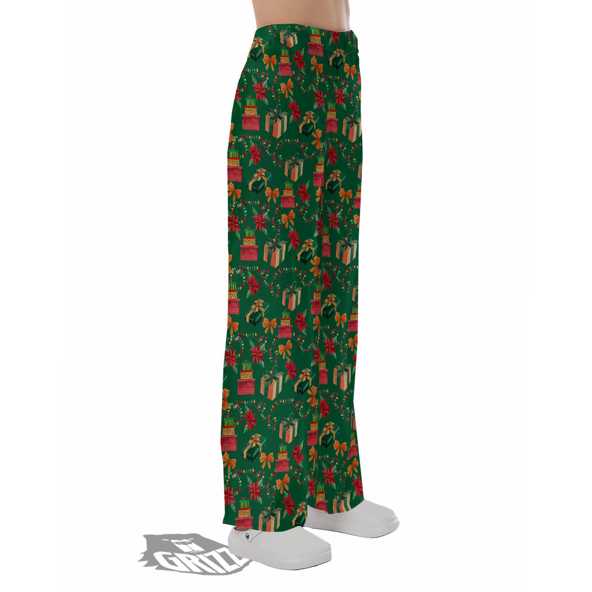 Poinsettia Cute Christmas Print Pattern Pajama Pants-grizzshop