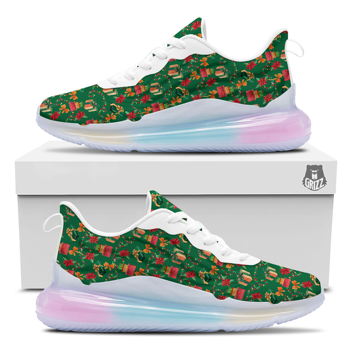 Poinsettia Cute Christmas Print Pattern Running Sneakers-grizzshop