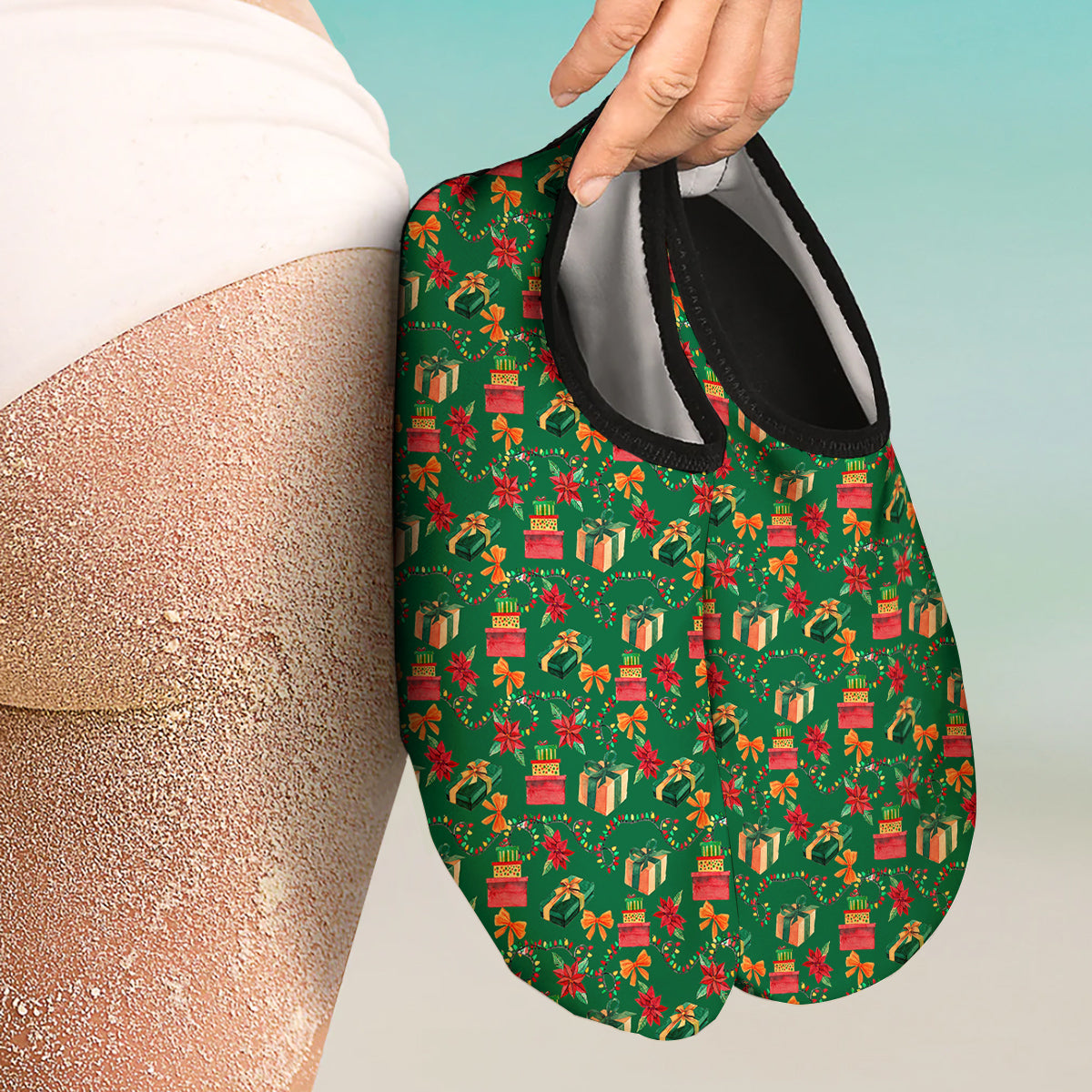 Poinsettia Cute Christmas Print Pattern Water Shoes-grizzshop