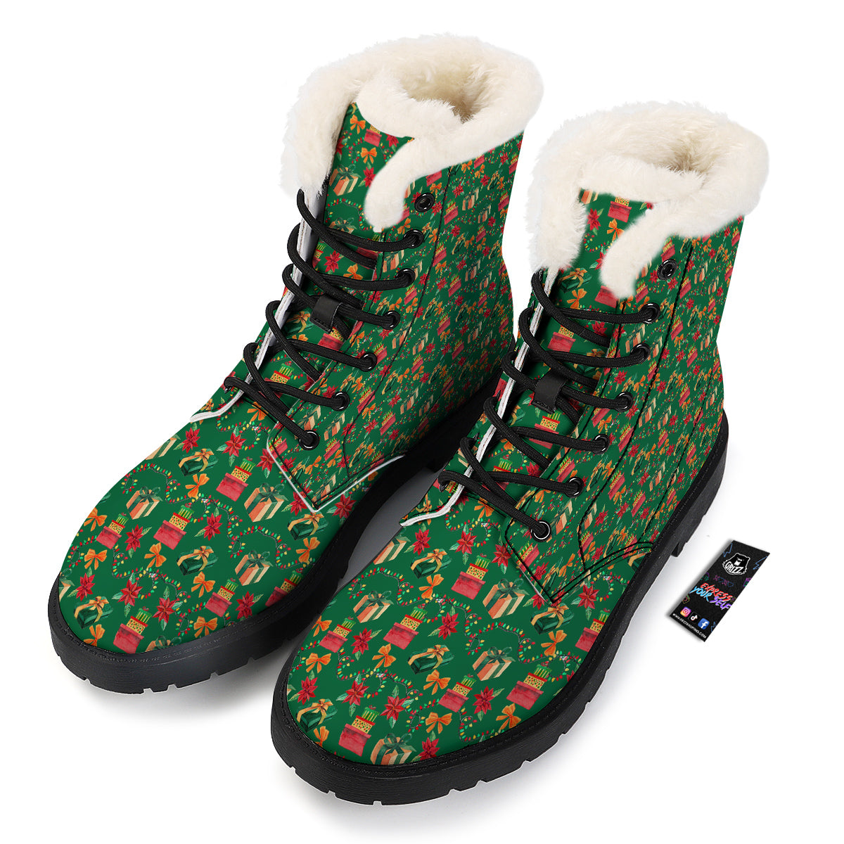 Poinsettia Cute Christmas Print Pattern Winter Boots-grizzshop