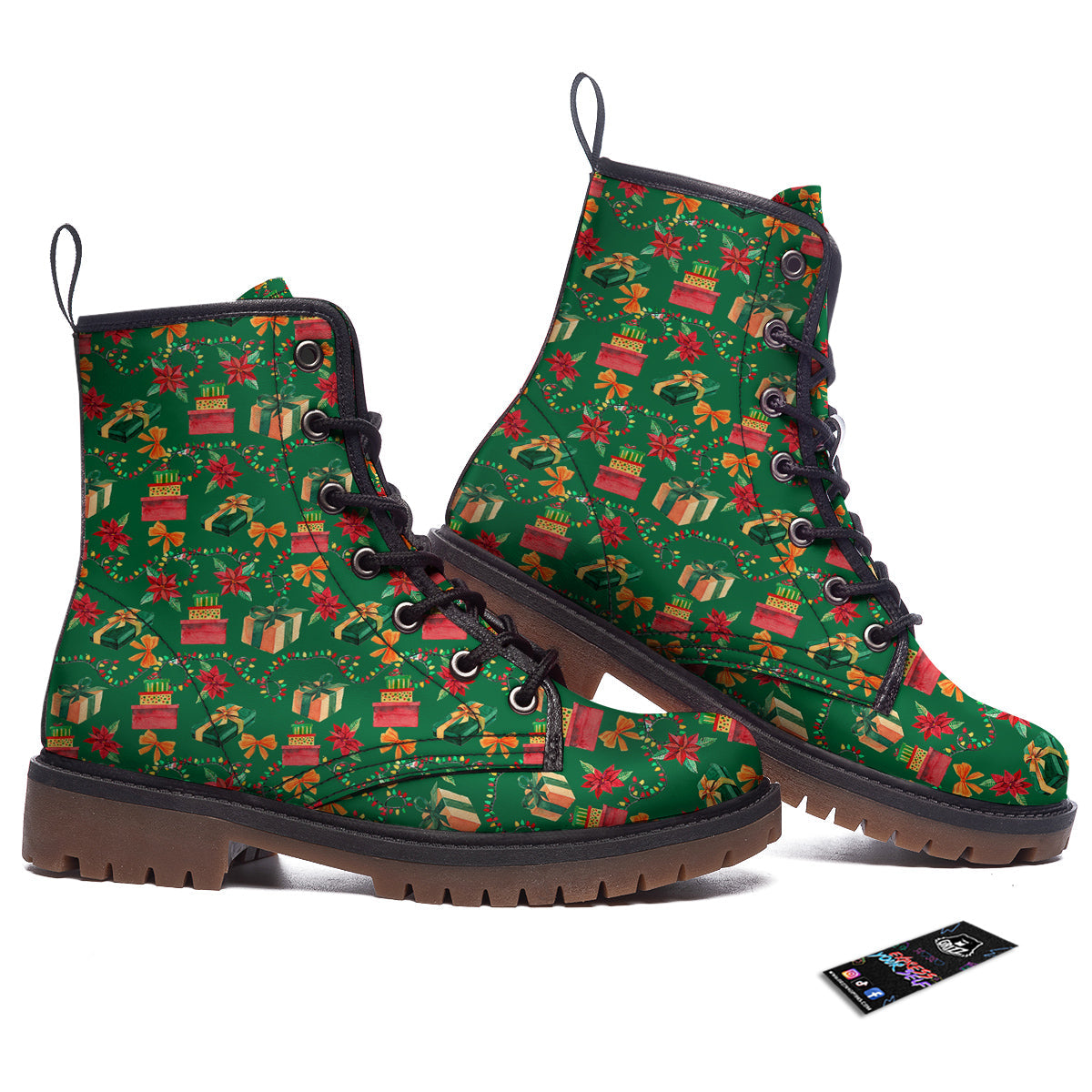 Poinsettia Cute Christmas Print Pattern Work Boots-grizzshop