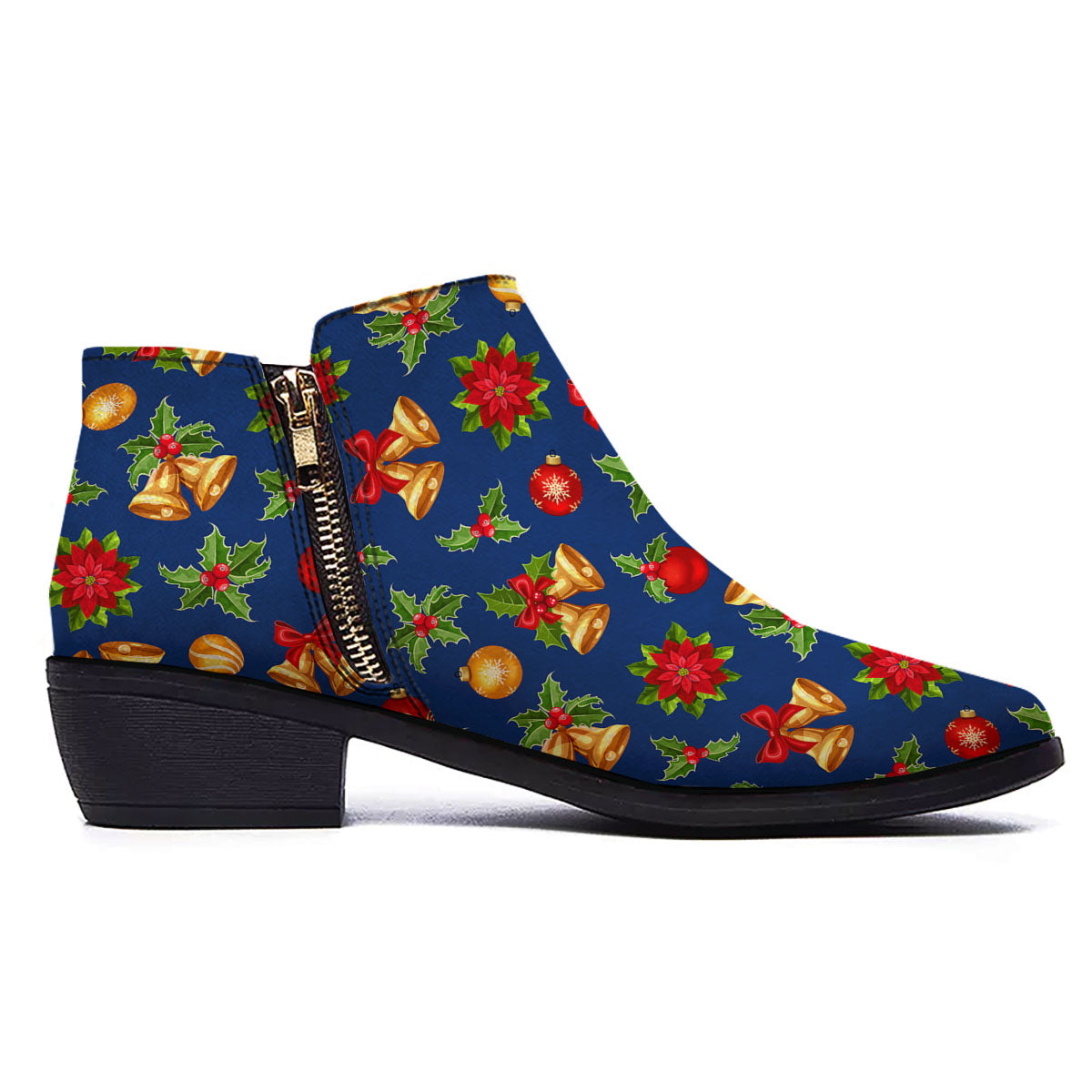 Poinsettia Merry Christmas Print Pattern Ankle Boots-grizzshop