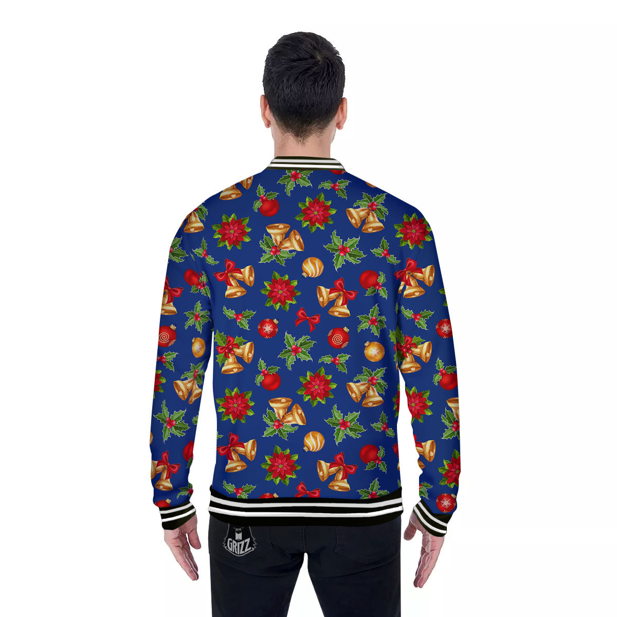 Poinsettia Merry Christmas Print Pattern Baseball Jacket-grizzshop
