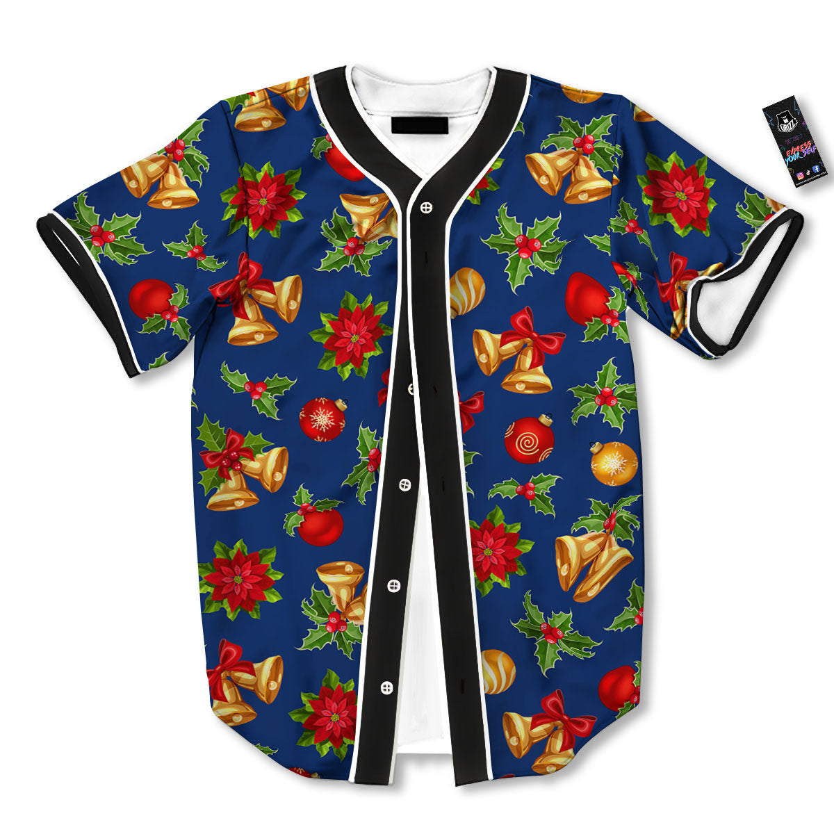 Poinsettia Merry Christmas Print Pattern Baseball Jersey-grizzshop