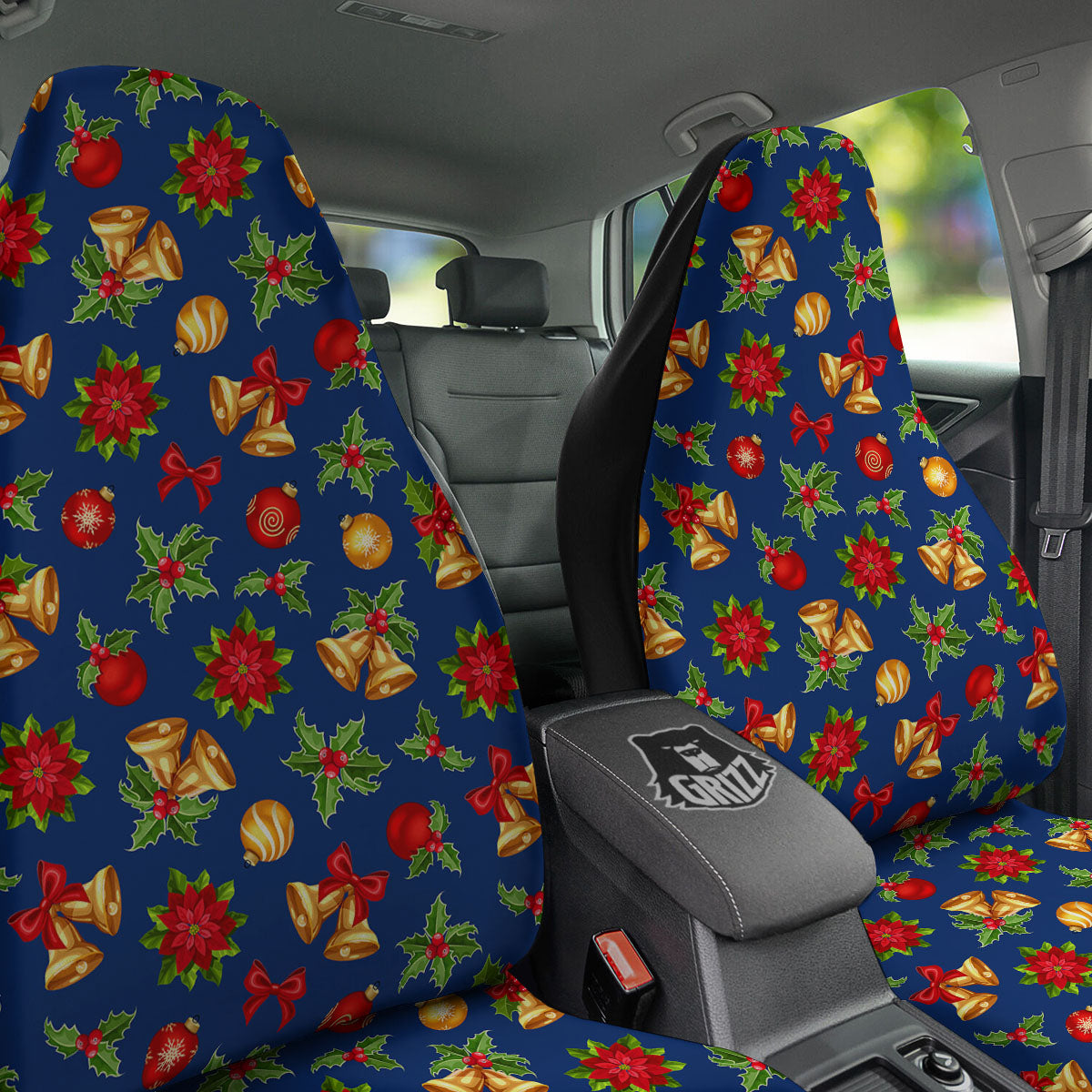 Poinsettia Merry Christmas Print Pattern Car Seat Covers-grizzshop