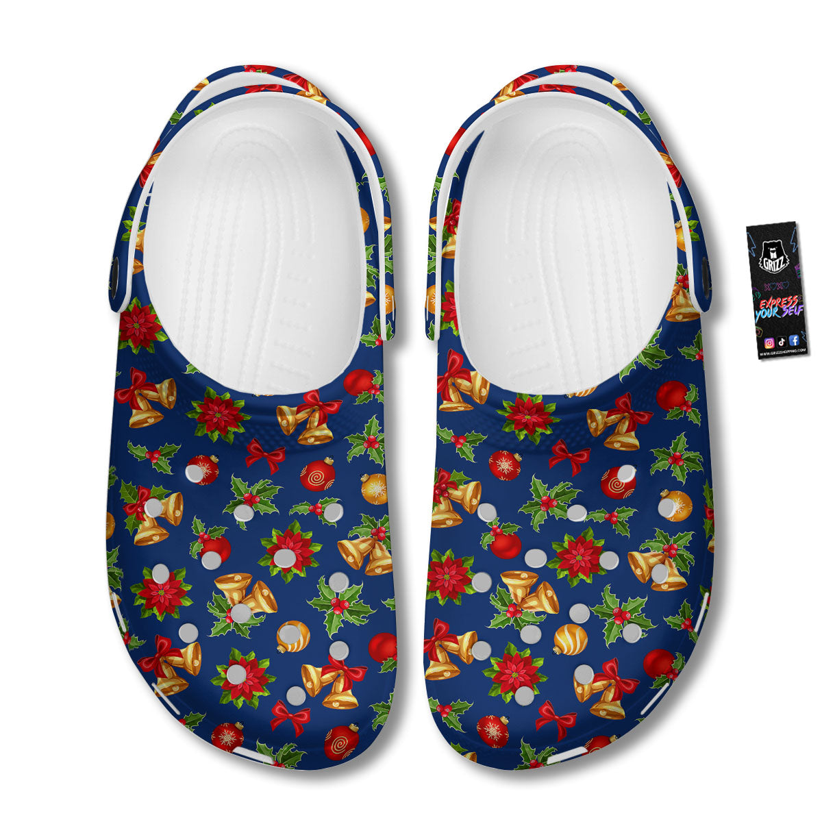 Poinsettia Merry Christmas Print Pattern Clog-grizzshop