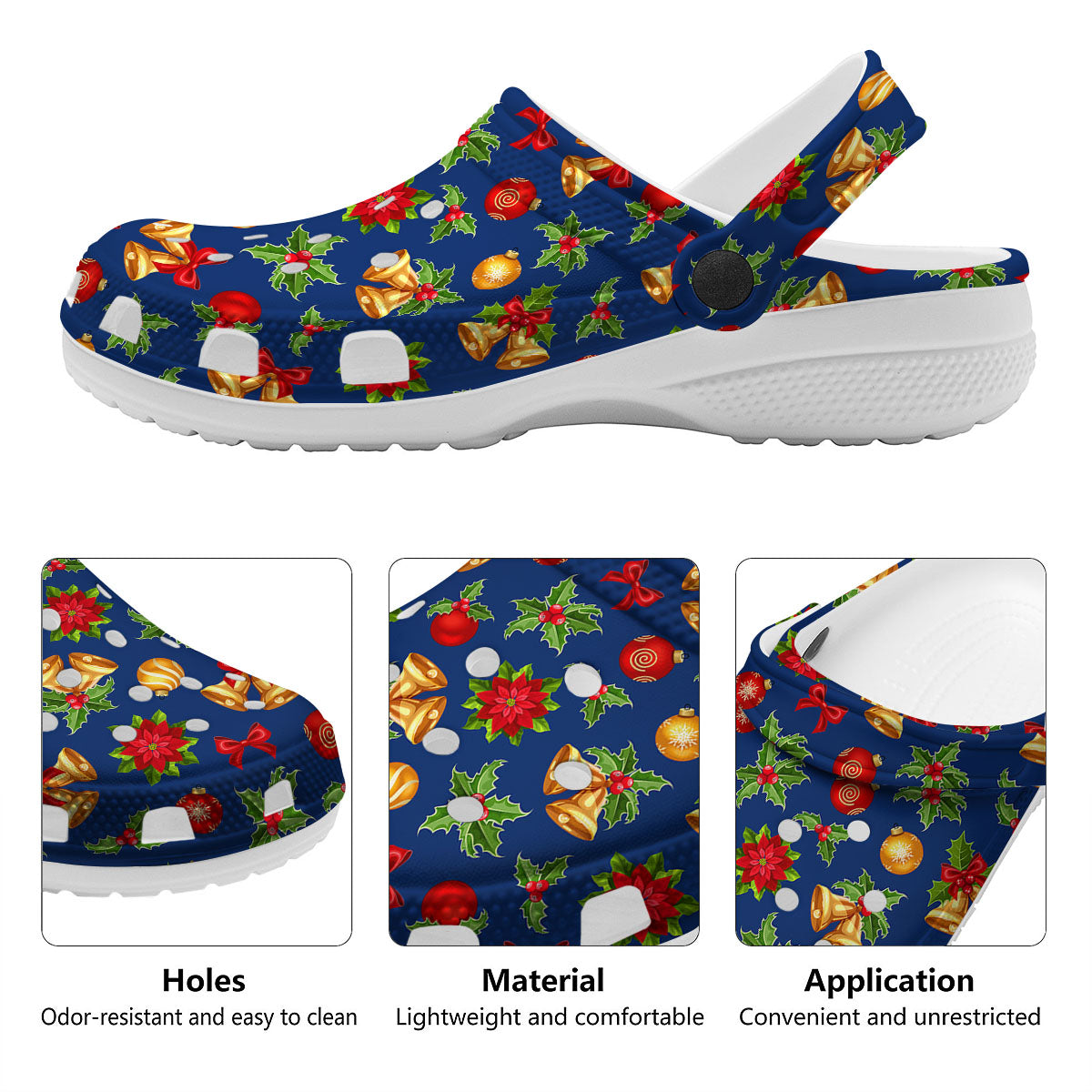 Poinsettia Merry Christmas Print Pattern Clog-grizzshop