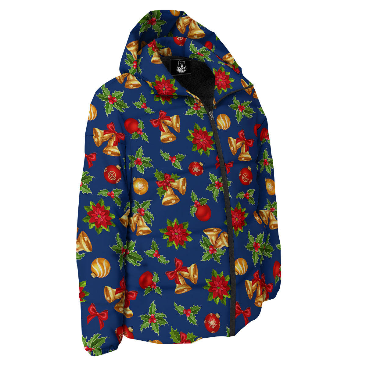 Poinsettia Merry Christmas Print Pattern Down Jacket-grizzshop