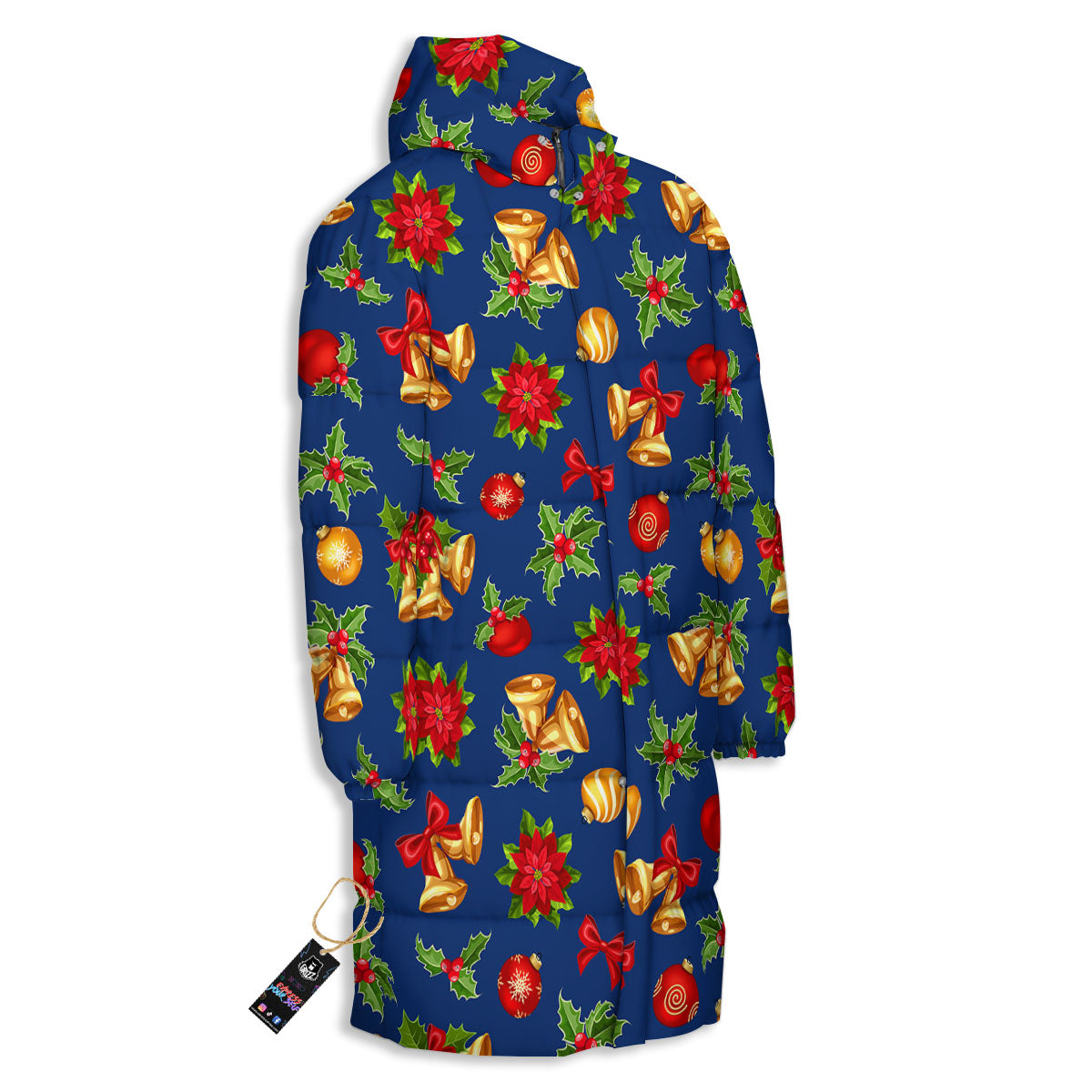 Poinsettia Merry Christmas Print Pattern Long Down Jacket-grizzshop