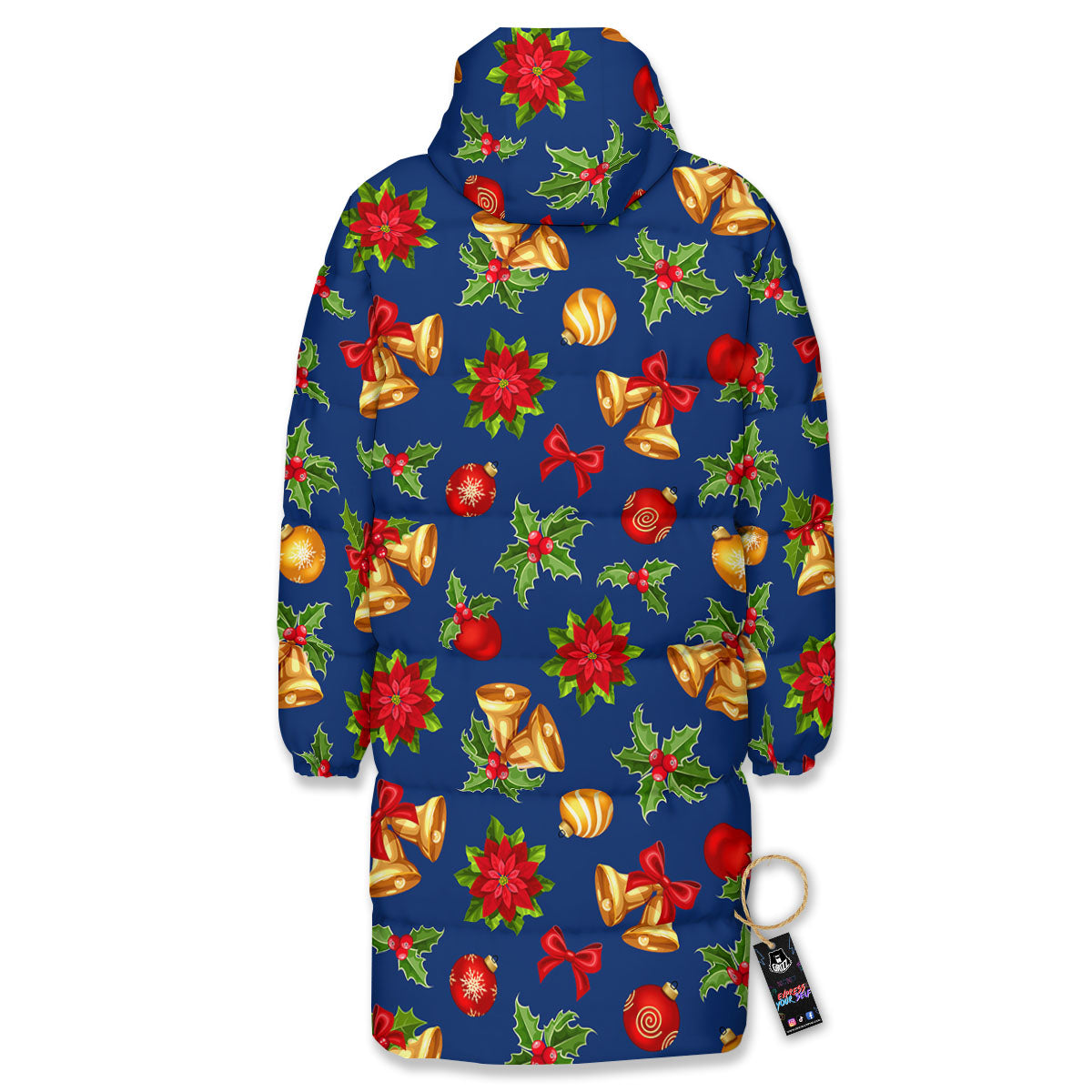 Poinsettia Merry Christmas Print Pattern Long Down Jacket-grizzshop