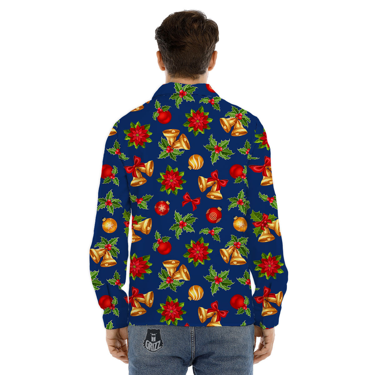 Poinsettia Merry Christmas Print Pattern Men's Dress Shirts-grizzshop