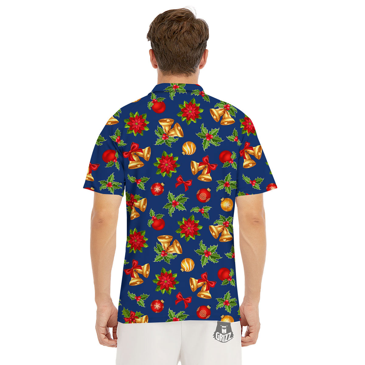 Poinsettia Merry Christmas Print Pattern Men's Golf Shirts-grizzshop