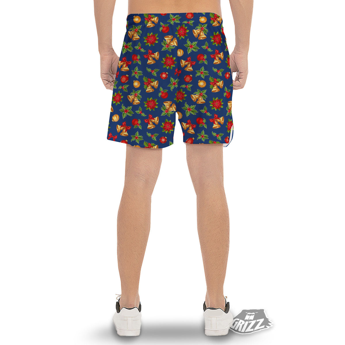 Poinsettia Merry Christmas Print Pattern Men's Gym Shorts-grizzshop