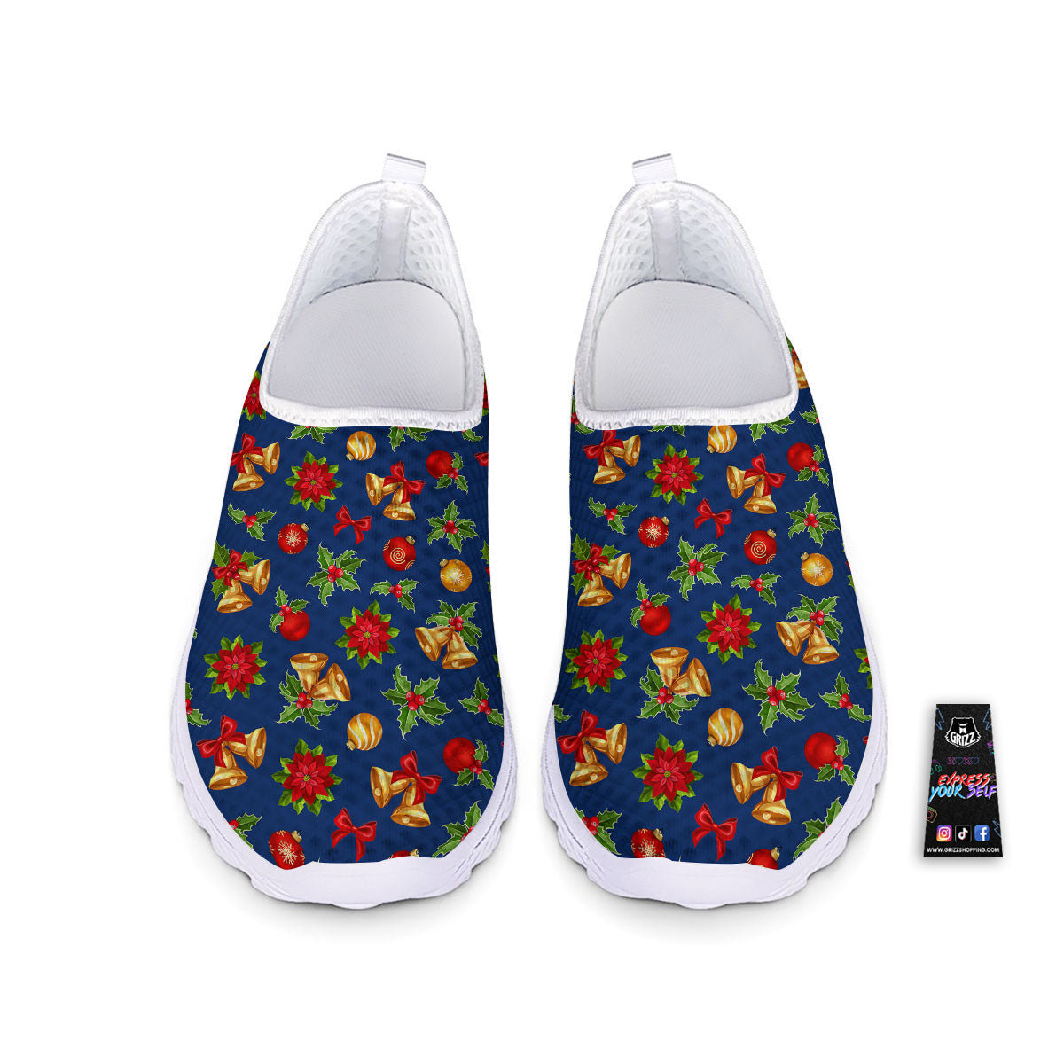 Poinsettia Merry Christmas Print Pattern Nurse Shoes-grizzshop